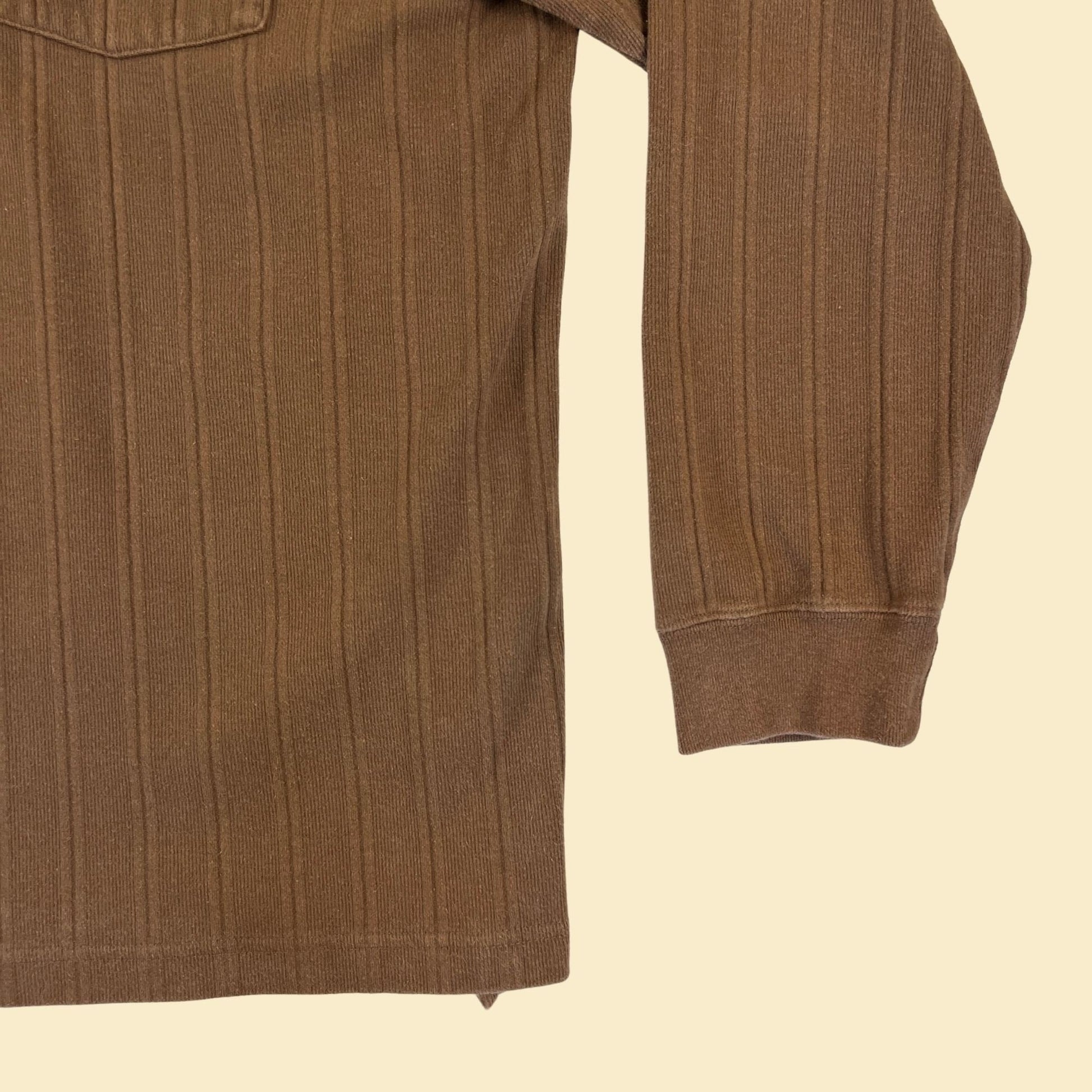 90s XXL ribbed polo shirt by Club Room, vintage solid brown long sleeve men's textured cotton shirt