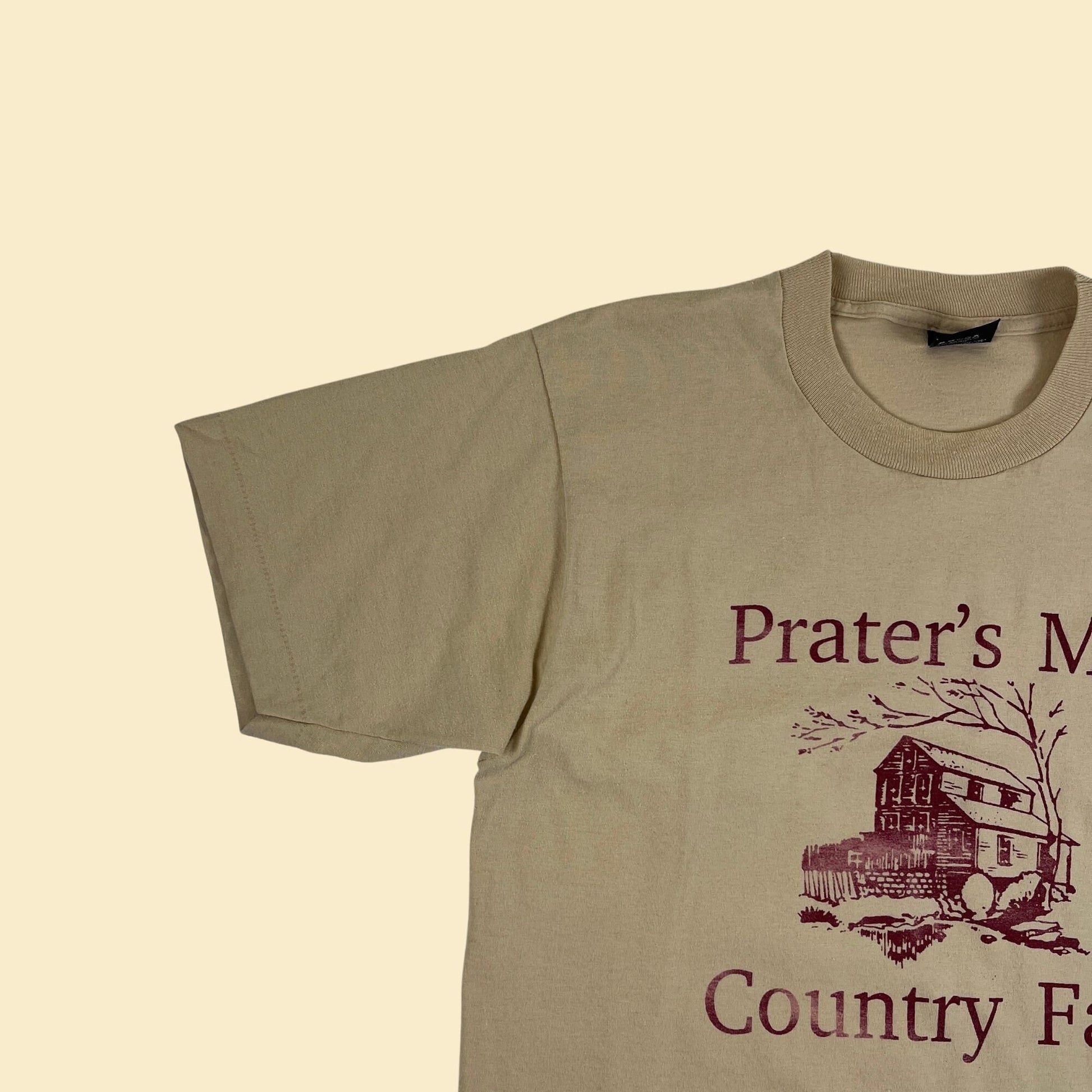 80s/90s L Prater's Mill Country Fair (Georgia) Screen Stars t-shirt, single stitch beige & burgundy tee