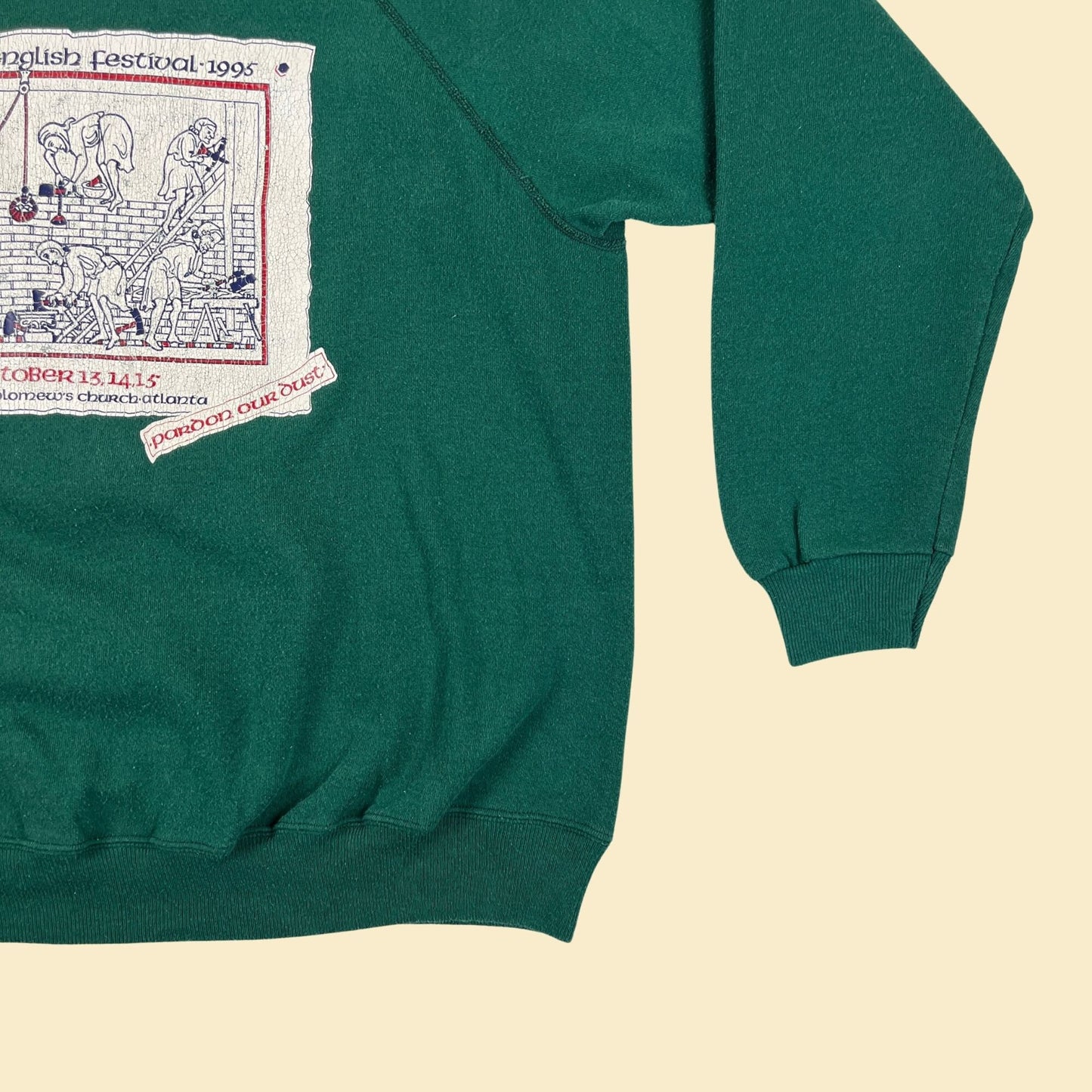 90s XL Ye Old English Festival Atlanta GA crewneck by Hanes Activewear, vintage 1990s green/white sweatshirt