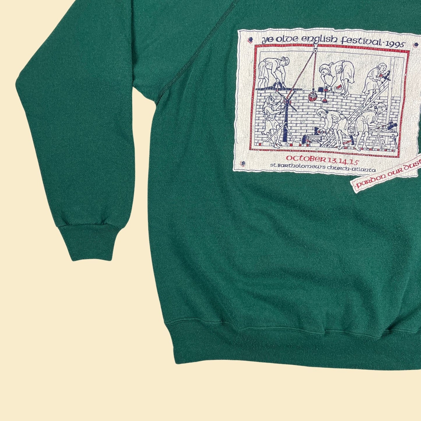 90s XL Ye Old English Festival Atlanta GA crewneck by Hanes Activewear, vintage 1990s green/white sweatshirt