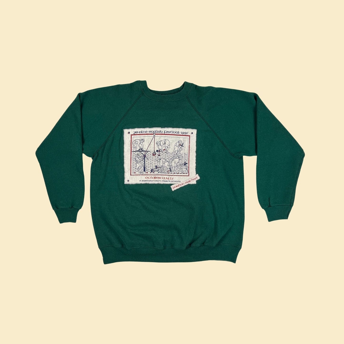 90s XL Ye Old English Festival Atlanta GA crewneck by Hanes Activewear, vintage 1990s green/white sweatshirt