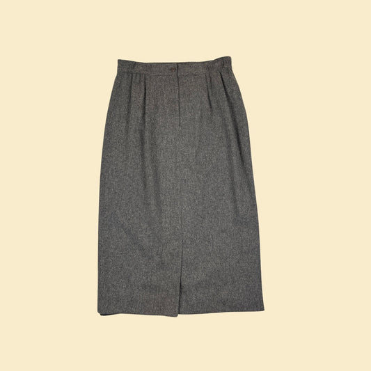 1980s grey wool skirt by Sag Harbor, vintage size 14 maxi skirt w/ partial elastic waist