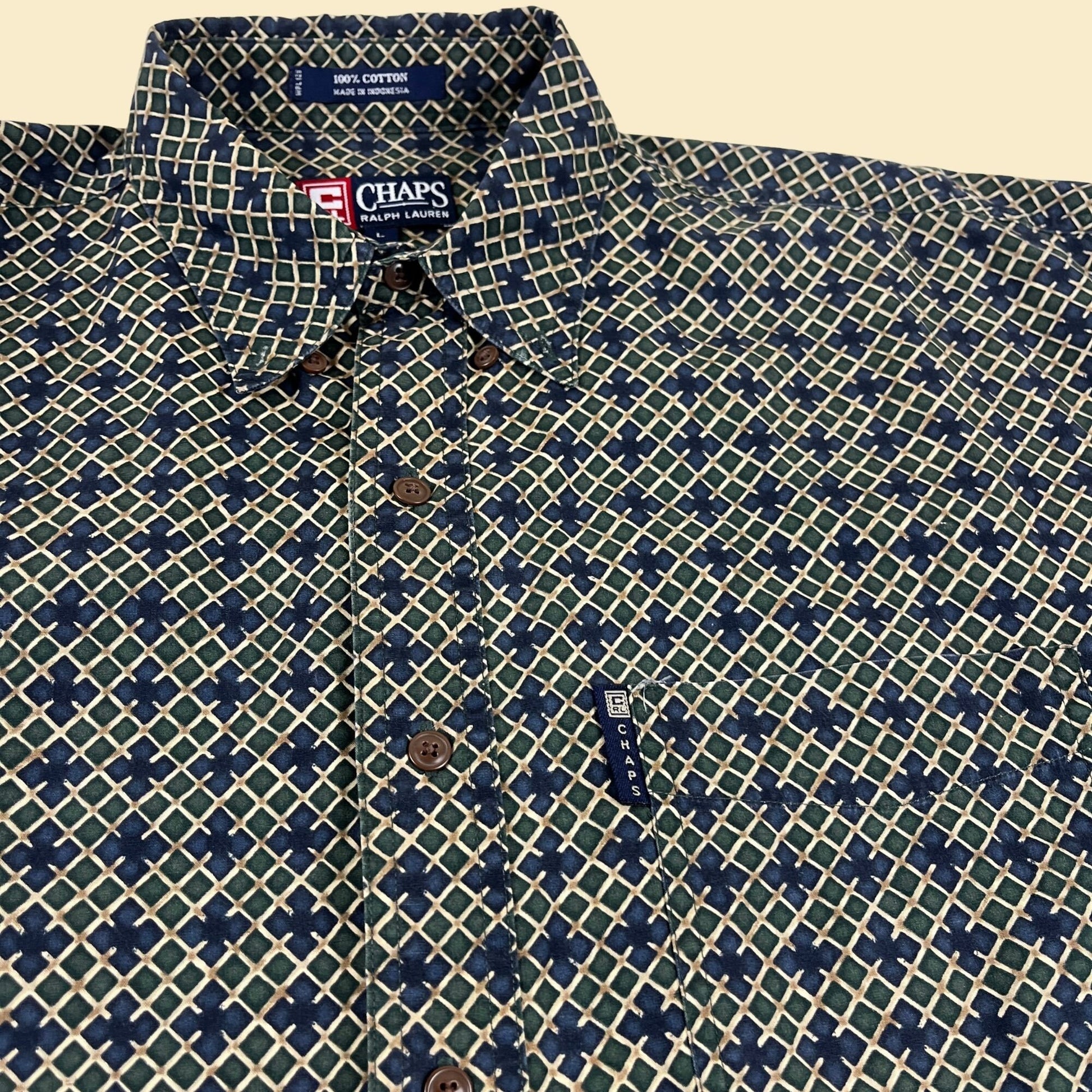 90s L Chaps Ralph Lauren shirt, vintage 1990s blue & green button down cotton top