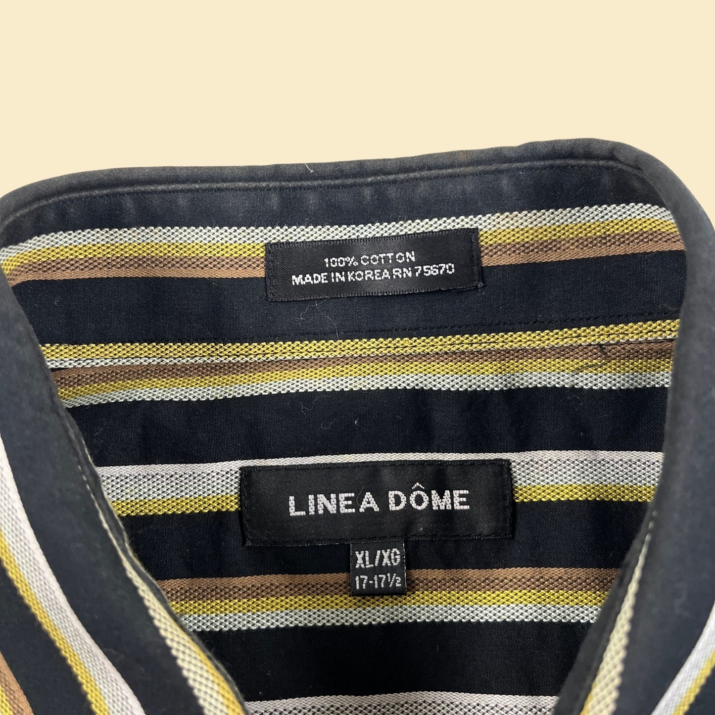 1990s XL striped dress shirt by Linea Dôme, vintage XL 17-17.5 yellow/black/grey long sleeve shirt