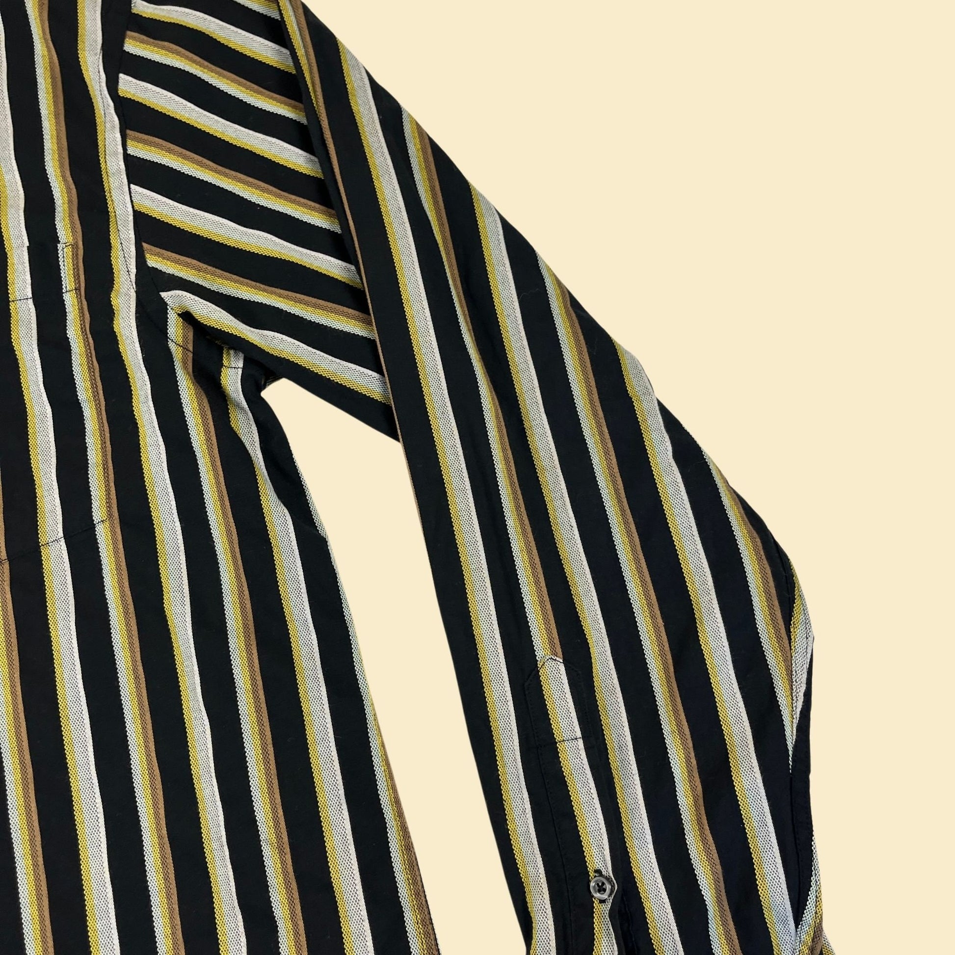 1990s XL striped dress shirt by Linea Dôme, vintage XL 17-17.5 yellow/black/grey long sleeve shirt