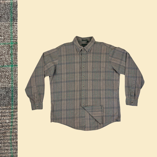 90s XL grey & green flannel shirt, vintage 1990s Flying Scotsman Collection cotton long sleeve shirt