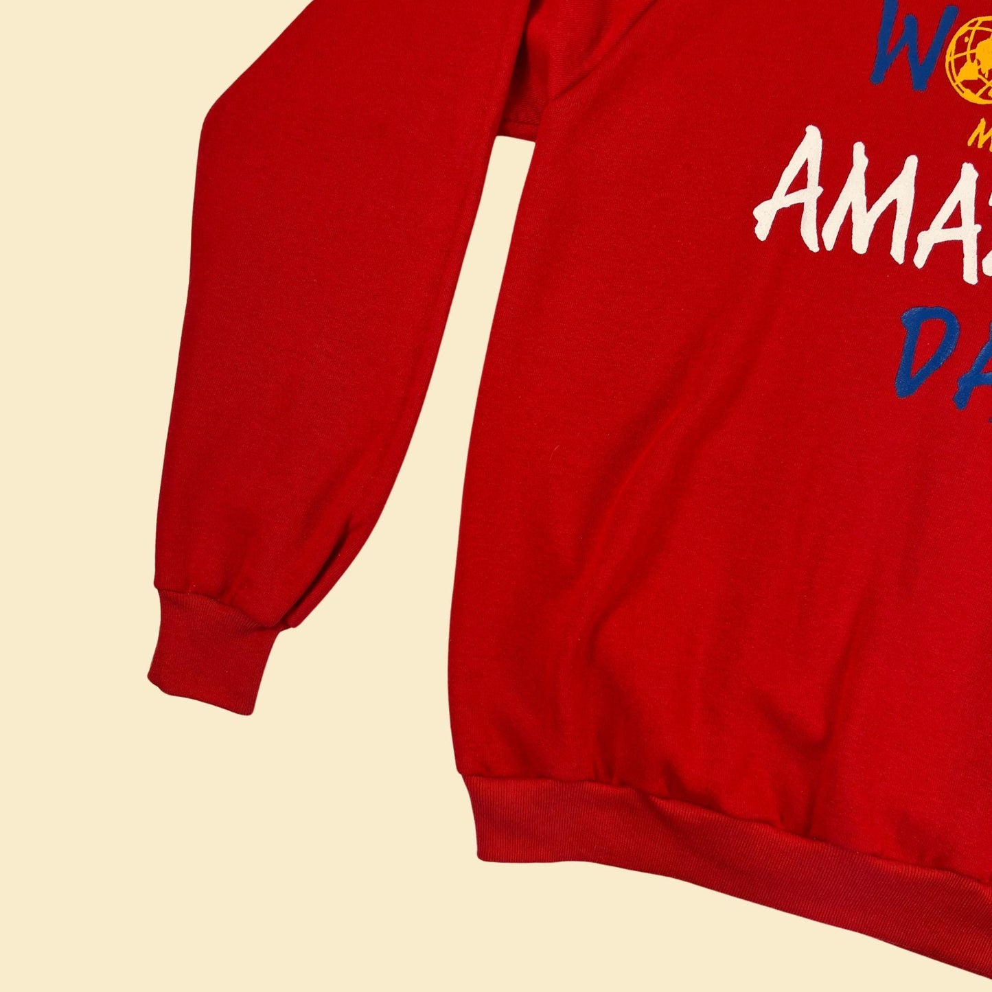 90s XL World's Most Amazing Dad crewneck sweatshirt, vintage red, white & yellow Father's Day crewneck by B.J. Designs