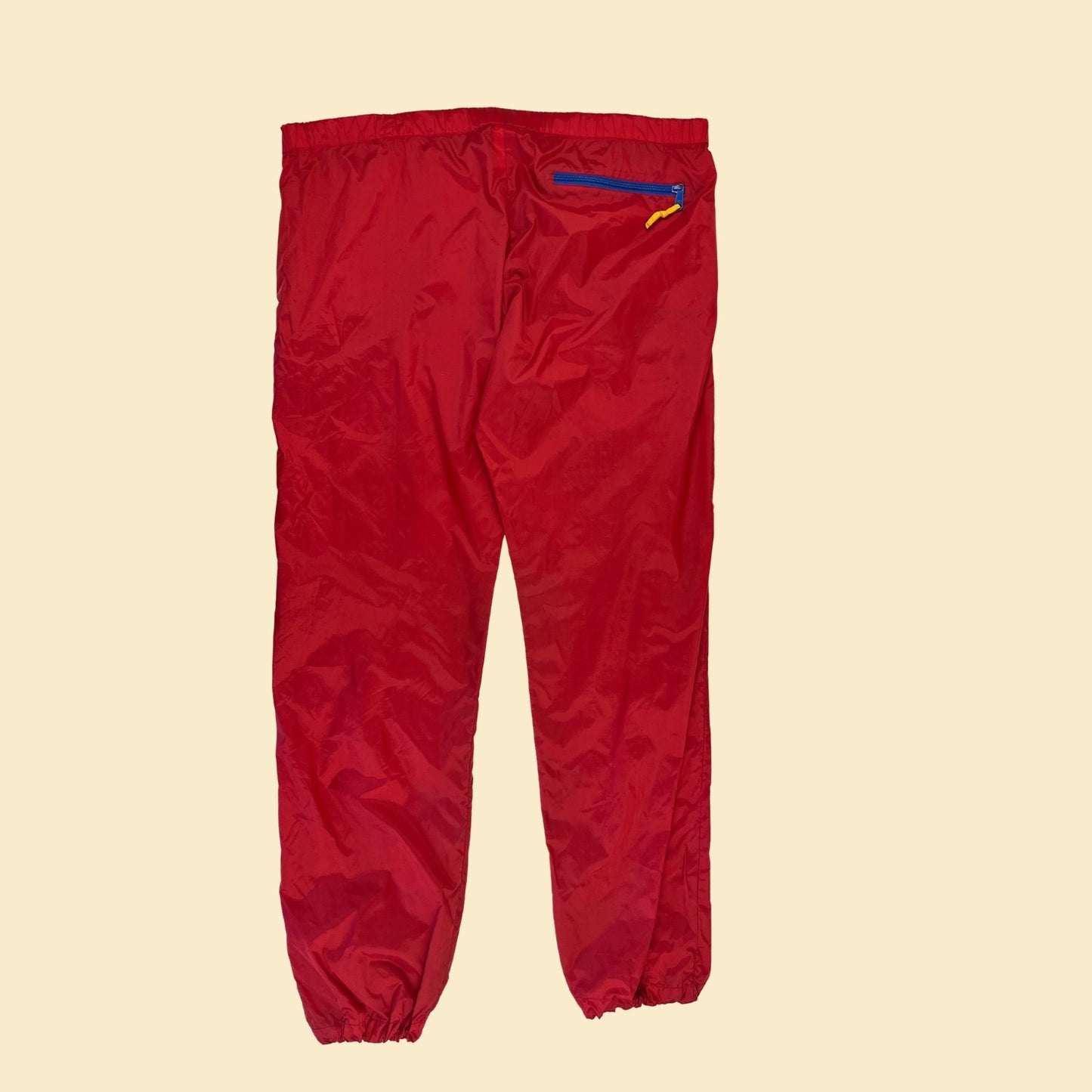 1980s L red nylon pants by High Sierra, vintage 80s/90s red & yellow athletic pants with drawstring