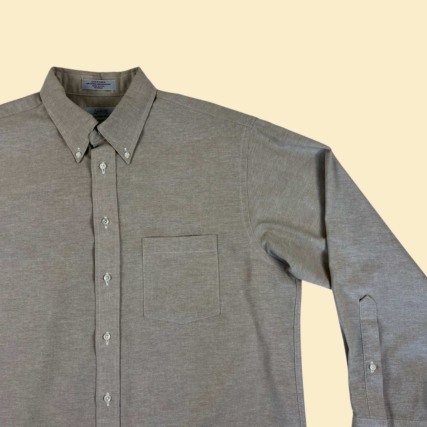 1980s beige button down men's shirt by Arrow Carriage Trade, size 16.5, 32/33 vintage button down long sleeve top