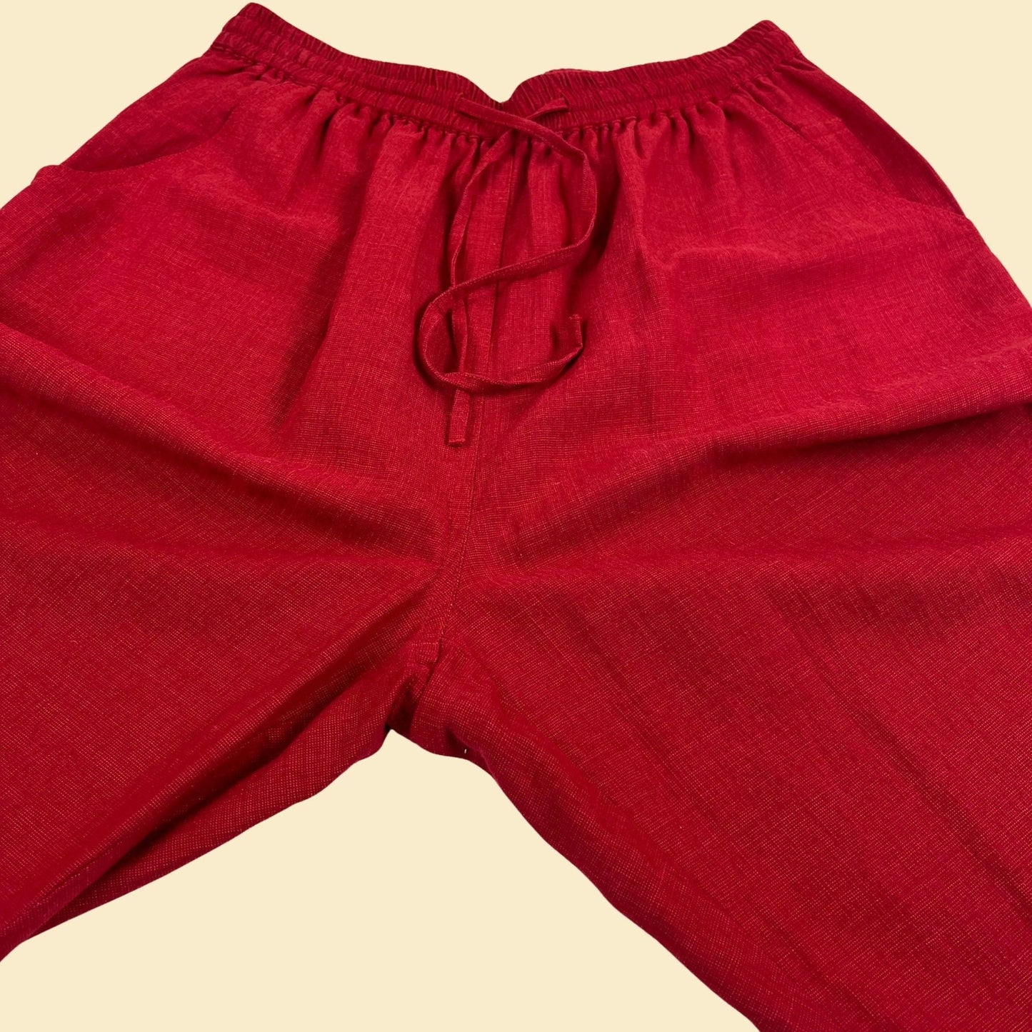 90s/Y2K red linen M capris by Erin London, vintage silk & linen women's ankle length 2000s capri pants w/ elastic waist