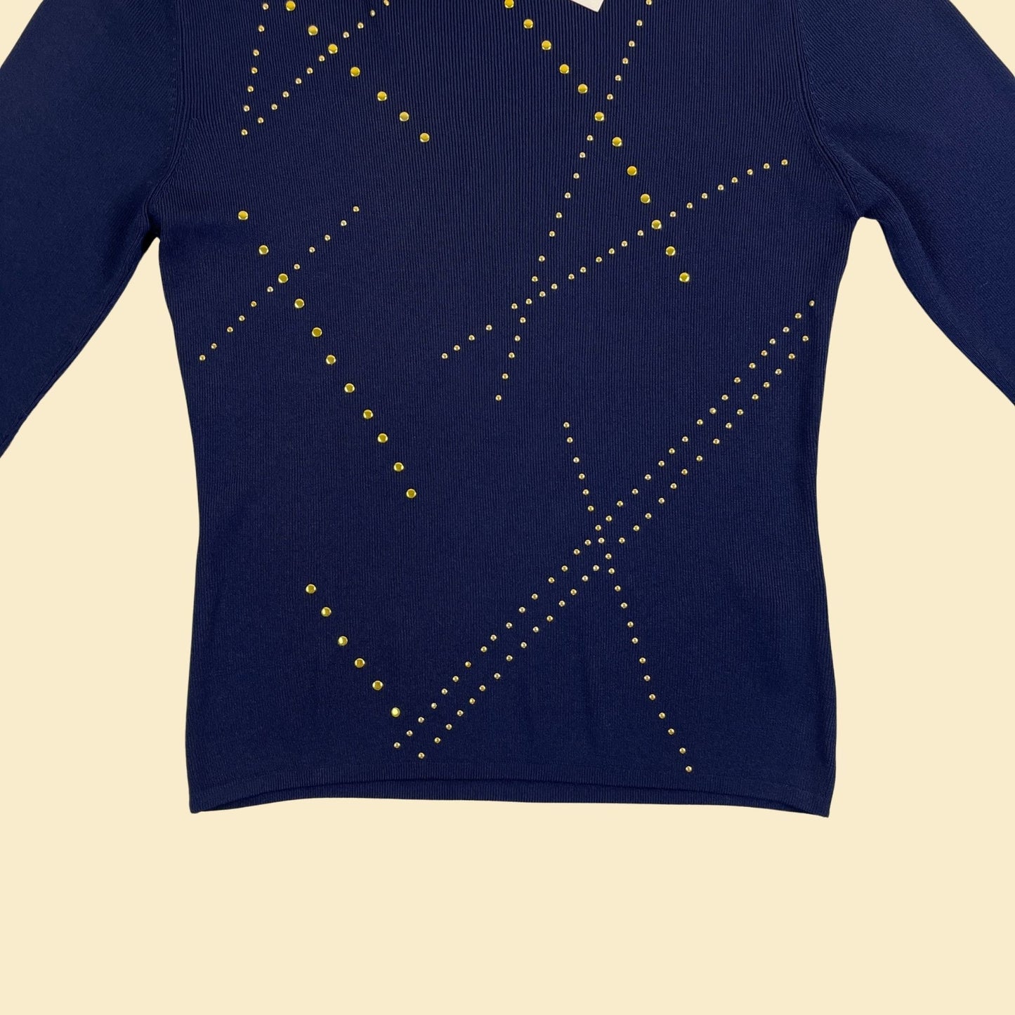 1990s M navy blue & gold blouse by Bacci Design Italy, vintage 90s dark blue long sleeve top