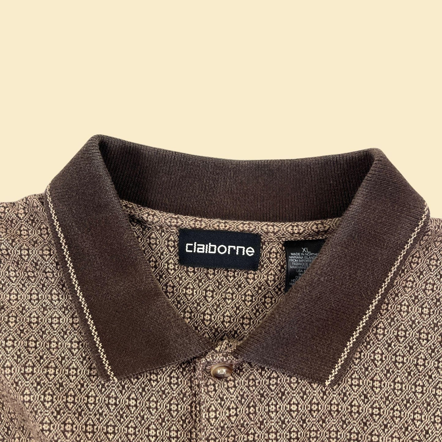 2000s XL brown polo shirt, vintage Y2K geometric brown & burgundy short sleeve polo top