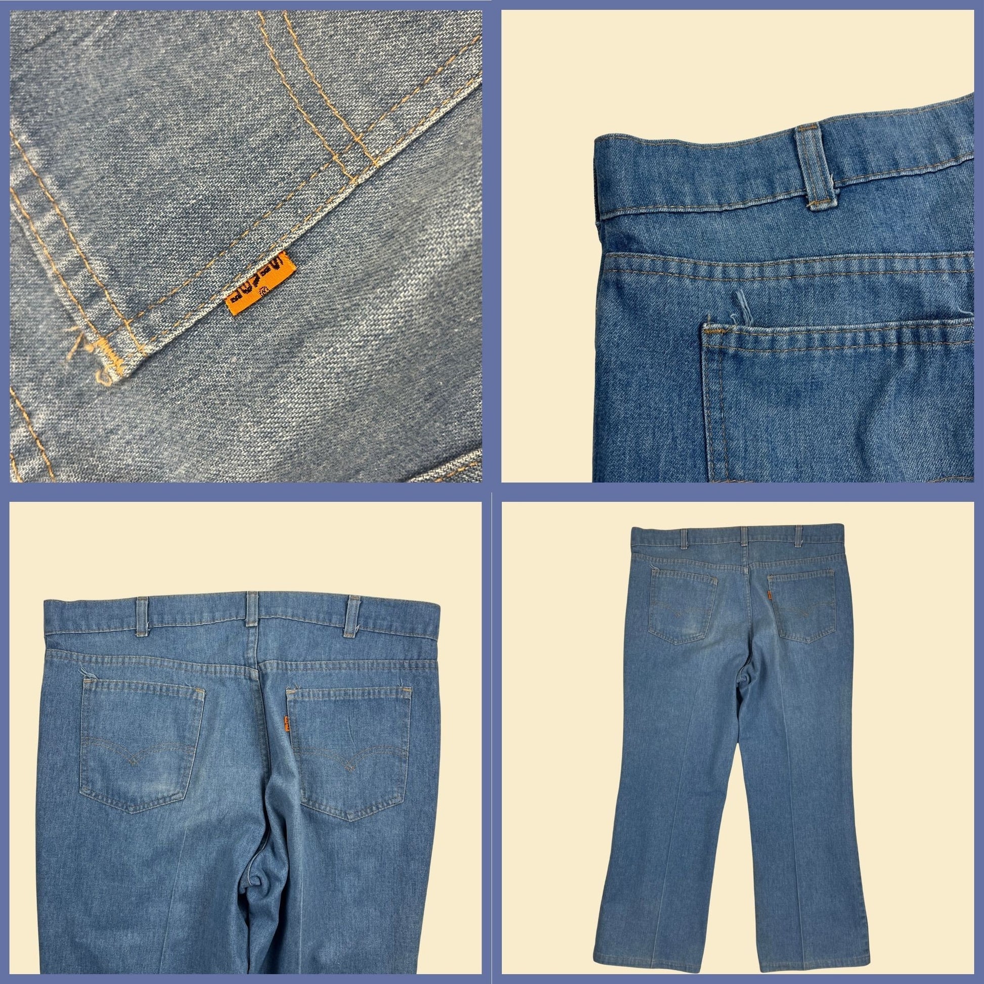 1980s Levi's orange tab 40x28 men's jeans, Levi's for men's "with a skosh more room", vintage men's denim pants