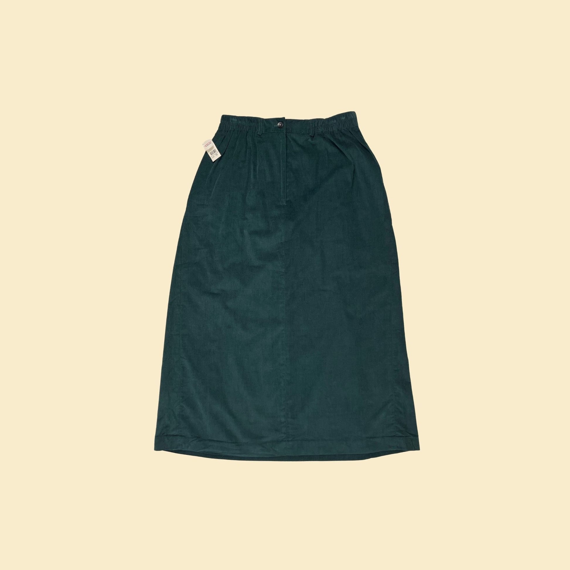 1980s green corduroy skirt, size 10 vintage 80s maxi skirt by Talbots, New Old Stock