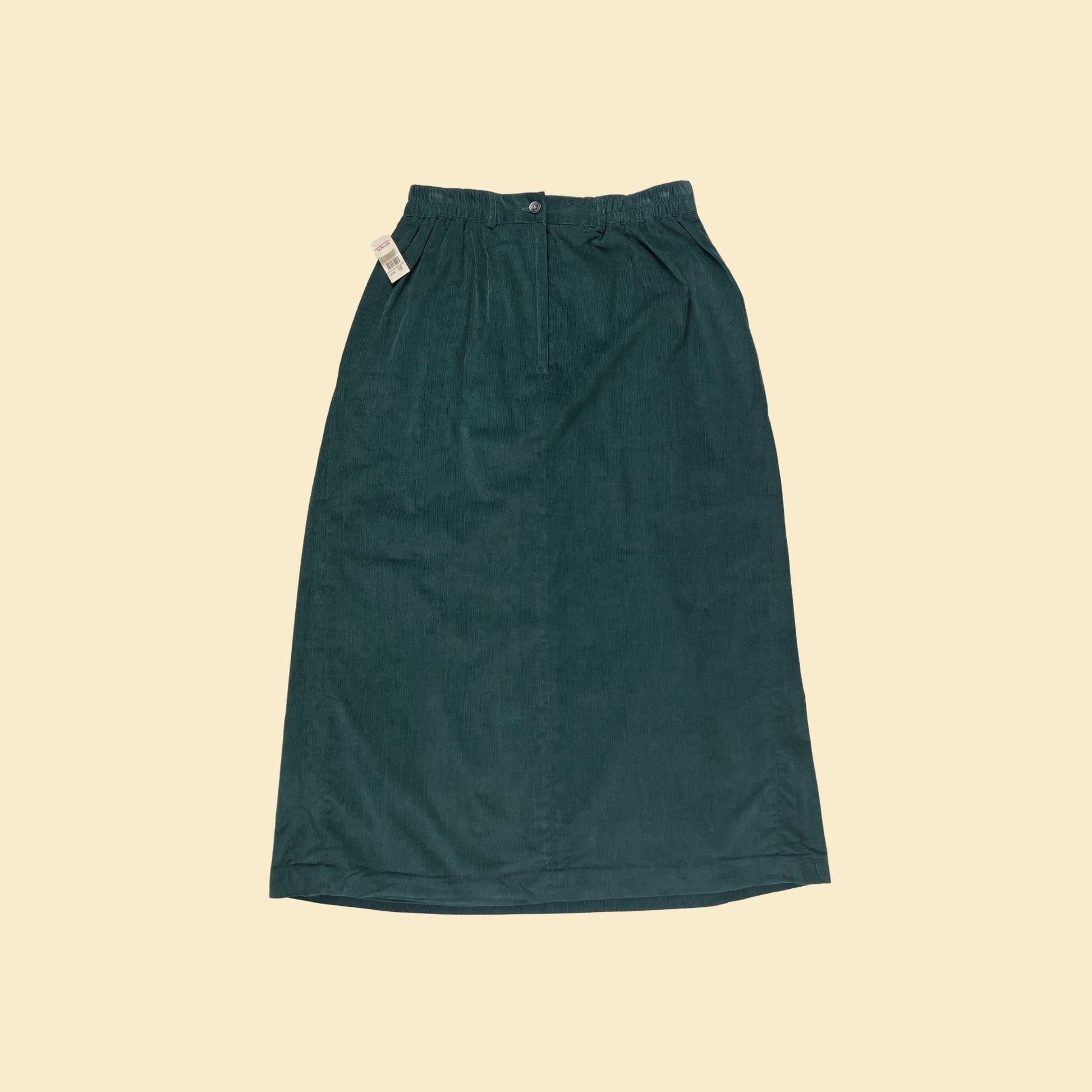 1980s green corduroy skirt, size 10 vintage 80s maxi skirt by Talbots, New Old Stock