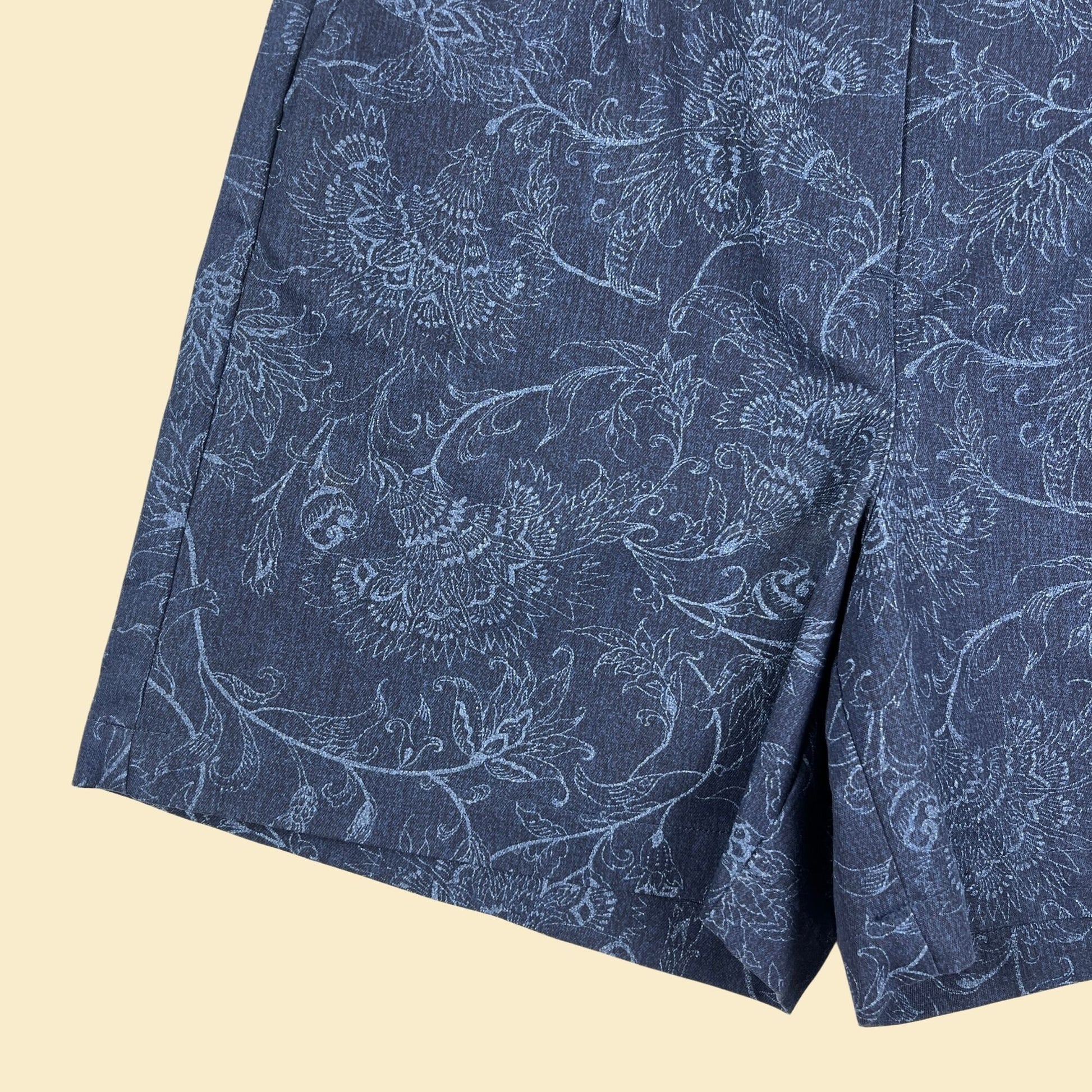 1990s high waisted blue shorts, size 12 vintage 90s women's blue floral shorts by Talbots