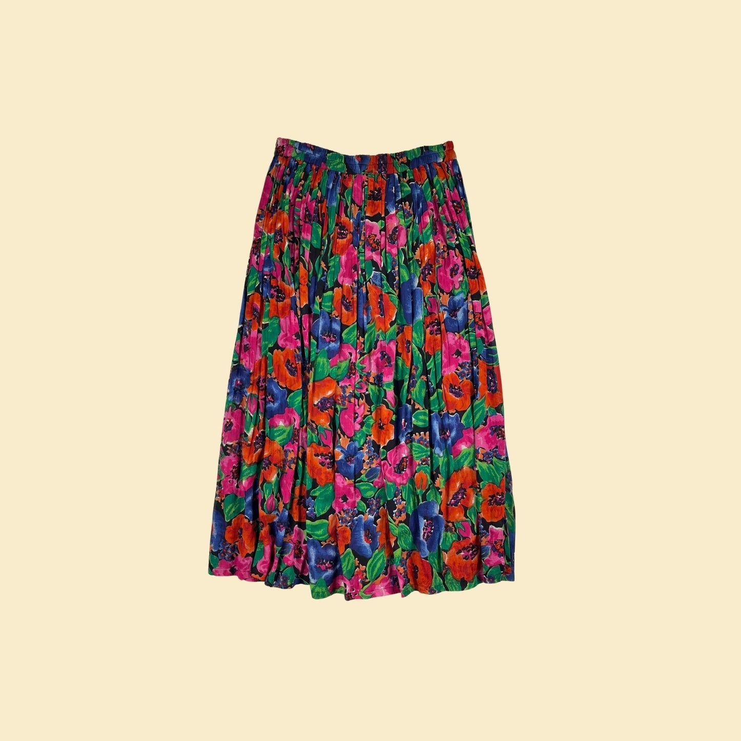 1970s floral cotton maxi skirt by Blue Cabana, size S vintage 70s pink & green cotton gauze pleated skirt