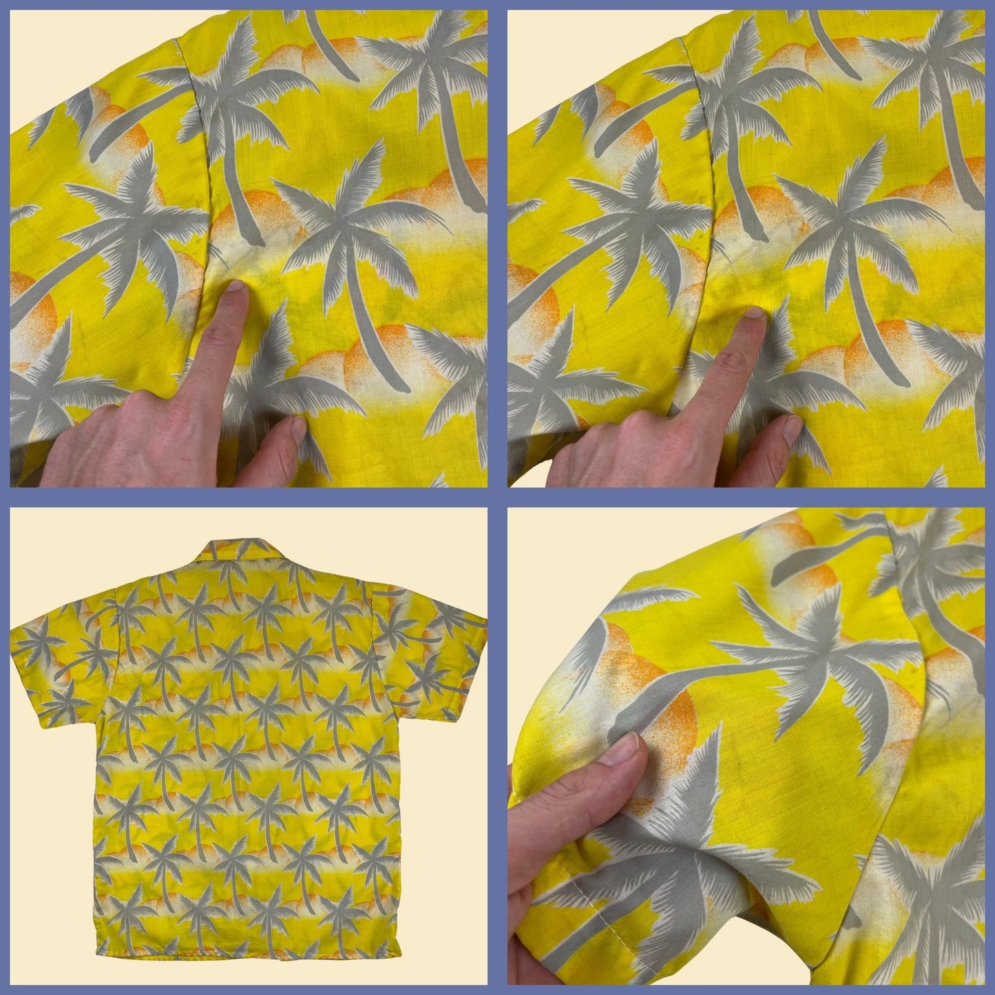 1980s Tropicana men's L shirt, vintage 80s yellow palm tree patterned men's button down short sleeve top