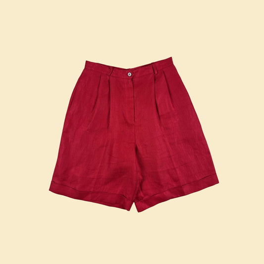 80s/90s high-waisted red shorts, size 10 linen vintage 1980s Talbot's women's shorts