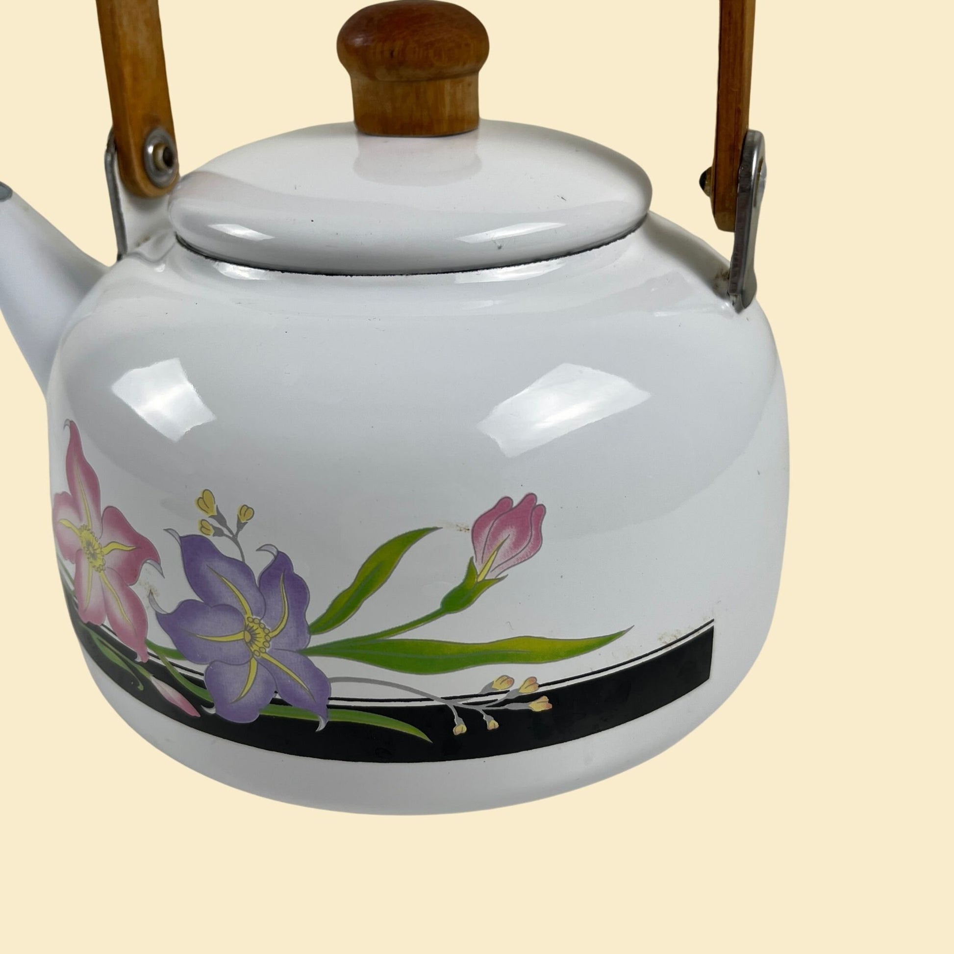 1970s floral teapot w/ pink & purple flowers, vintage 70s teapot