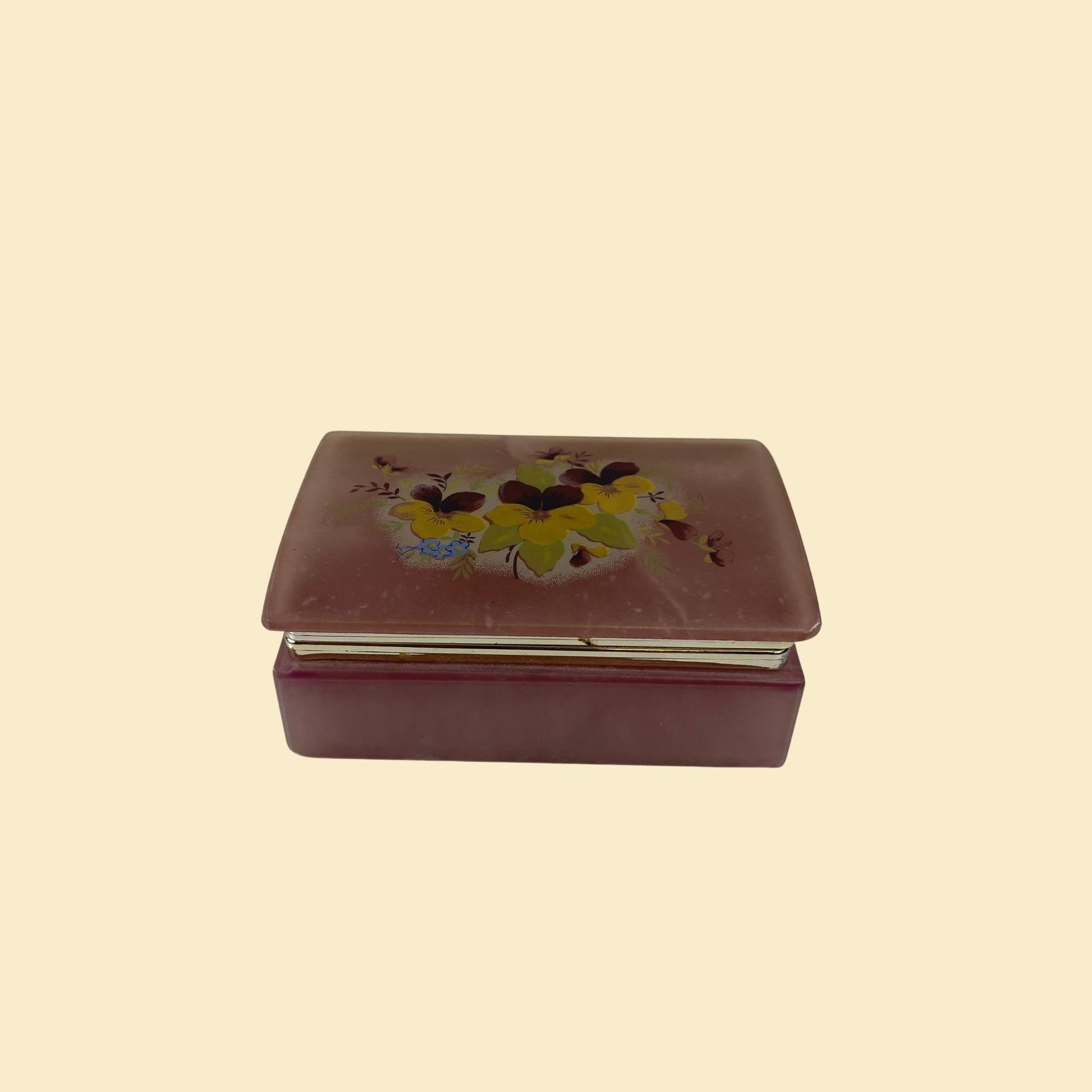 1970s pink floral box, vintage stone 70s flower patterned rectangular container