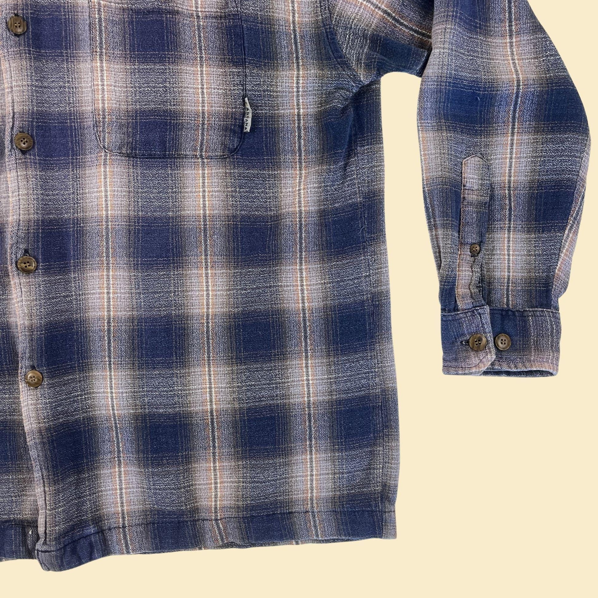 1990s XL flannel shirt by Brut, vintage men's blue & brown plaid button down long sleeve top