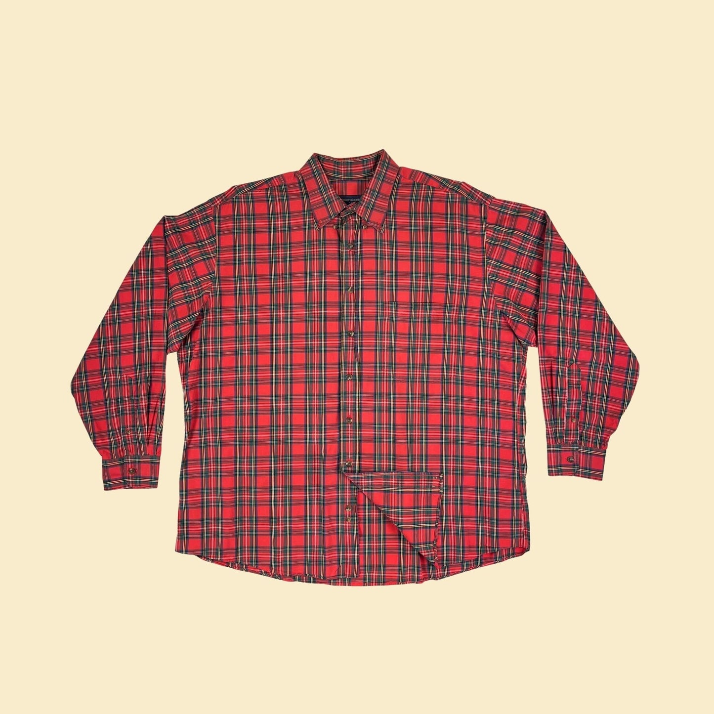 80s XL plaid red shirt, vintage 1980s men's red & blue long sleeve cotton button down top