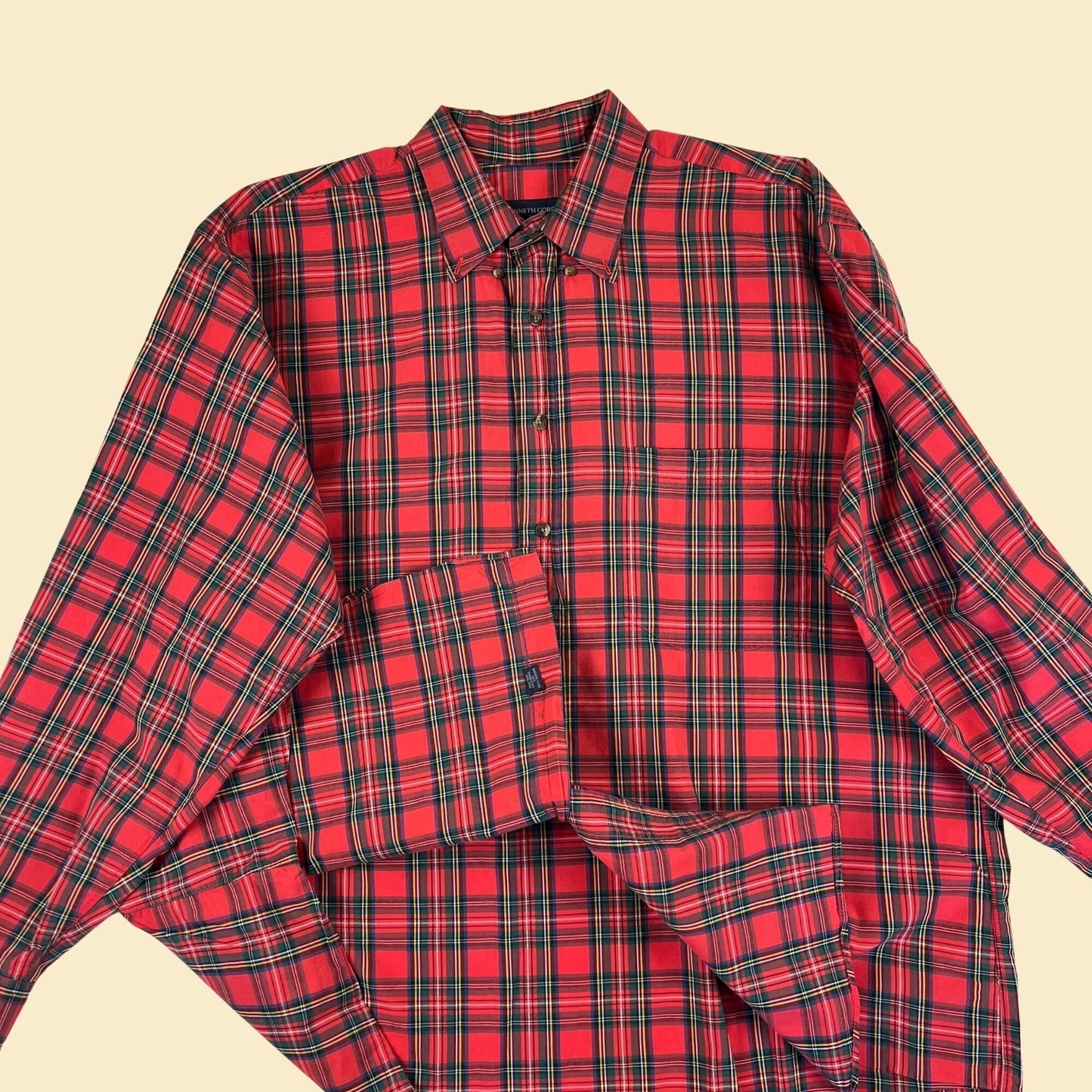 80s XL plaid red shirt, vintage 1980s men's red & blue long sleeve cotton button down top