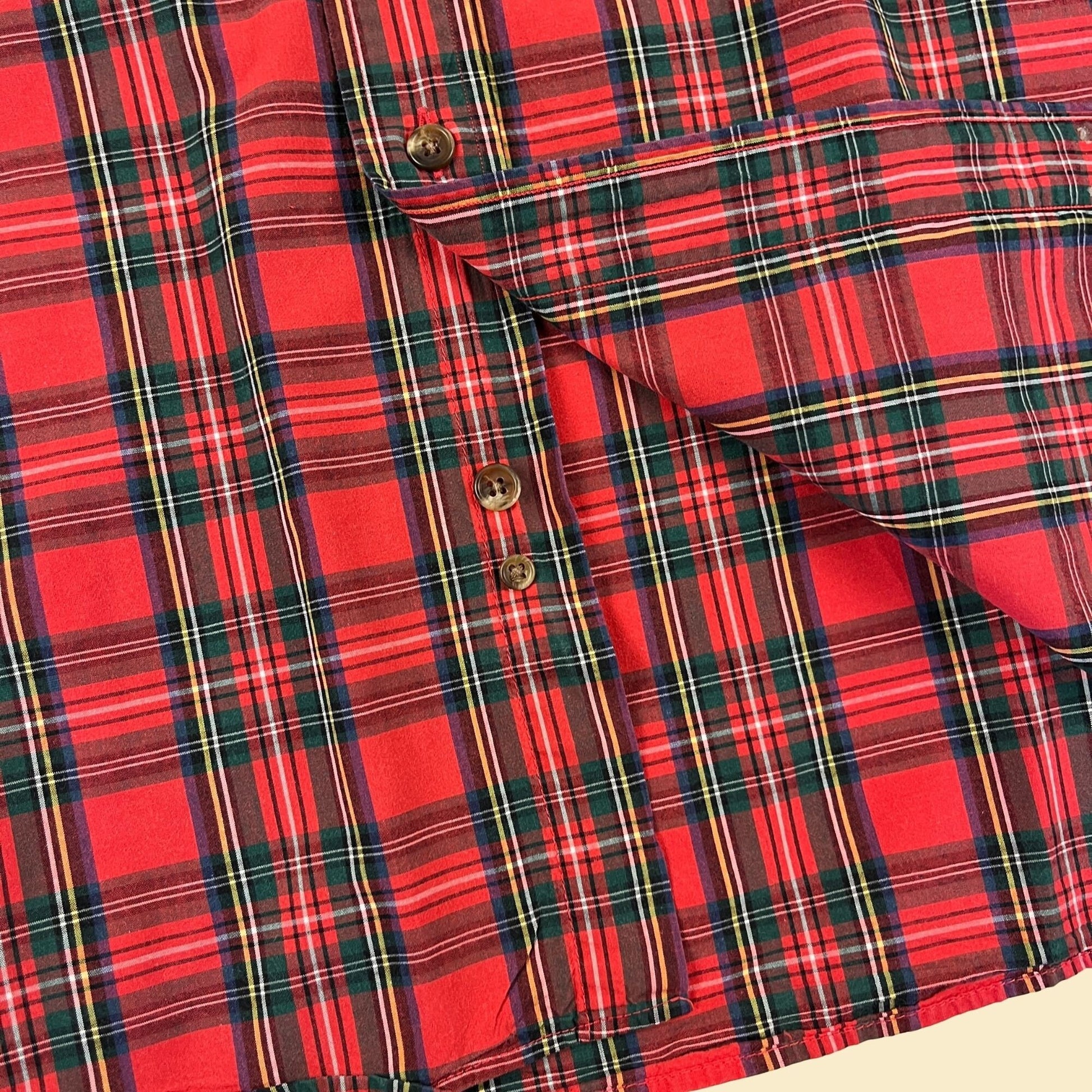 80s XL plaid red shirt, vintage 1980s men's red & blue long sleeve cotton button down top