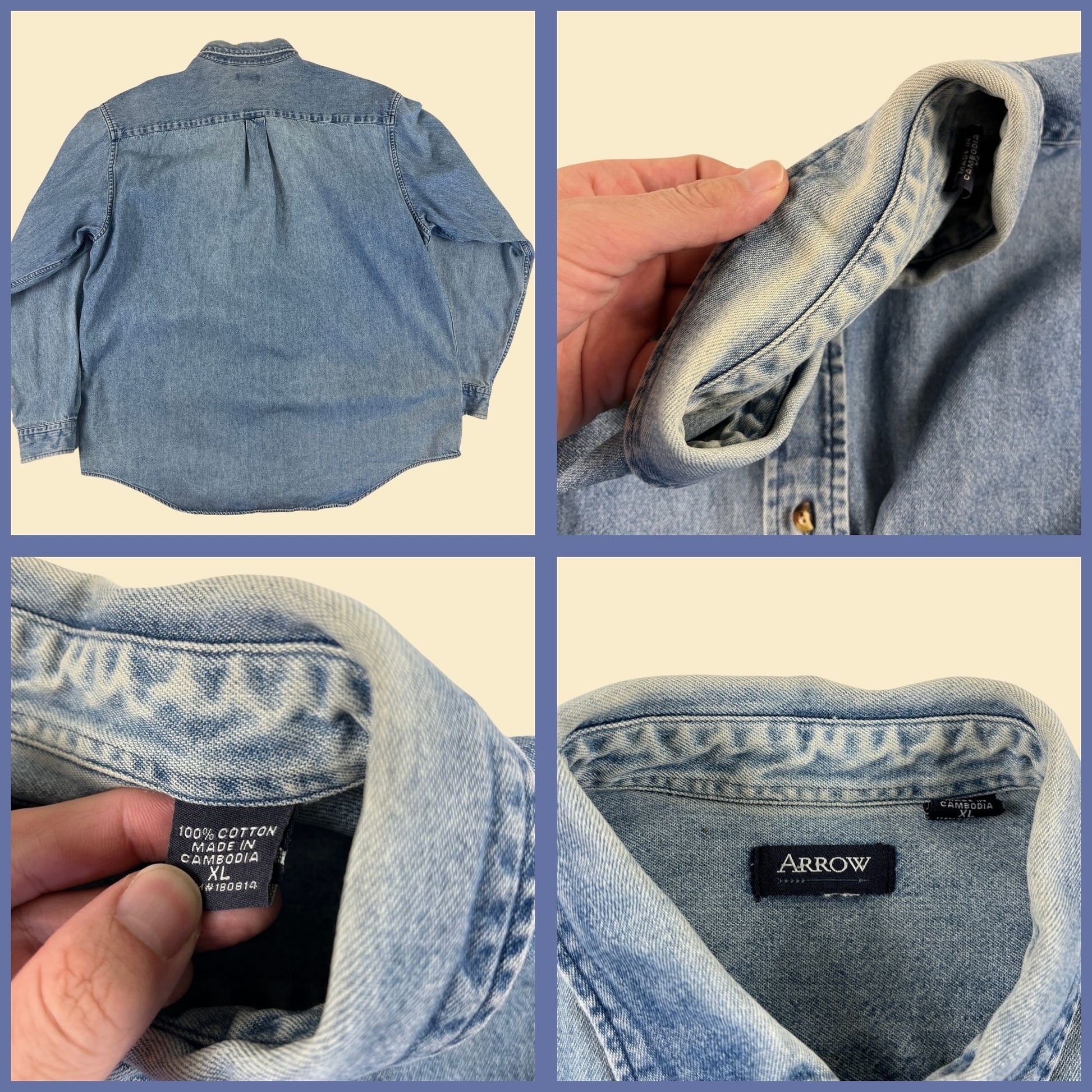 90s XL denim shirt by Arrow, vintage 1990s distressed medium wash button down top