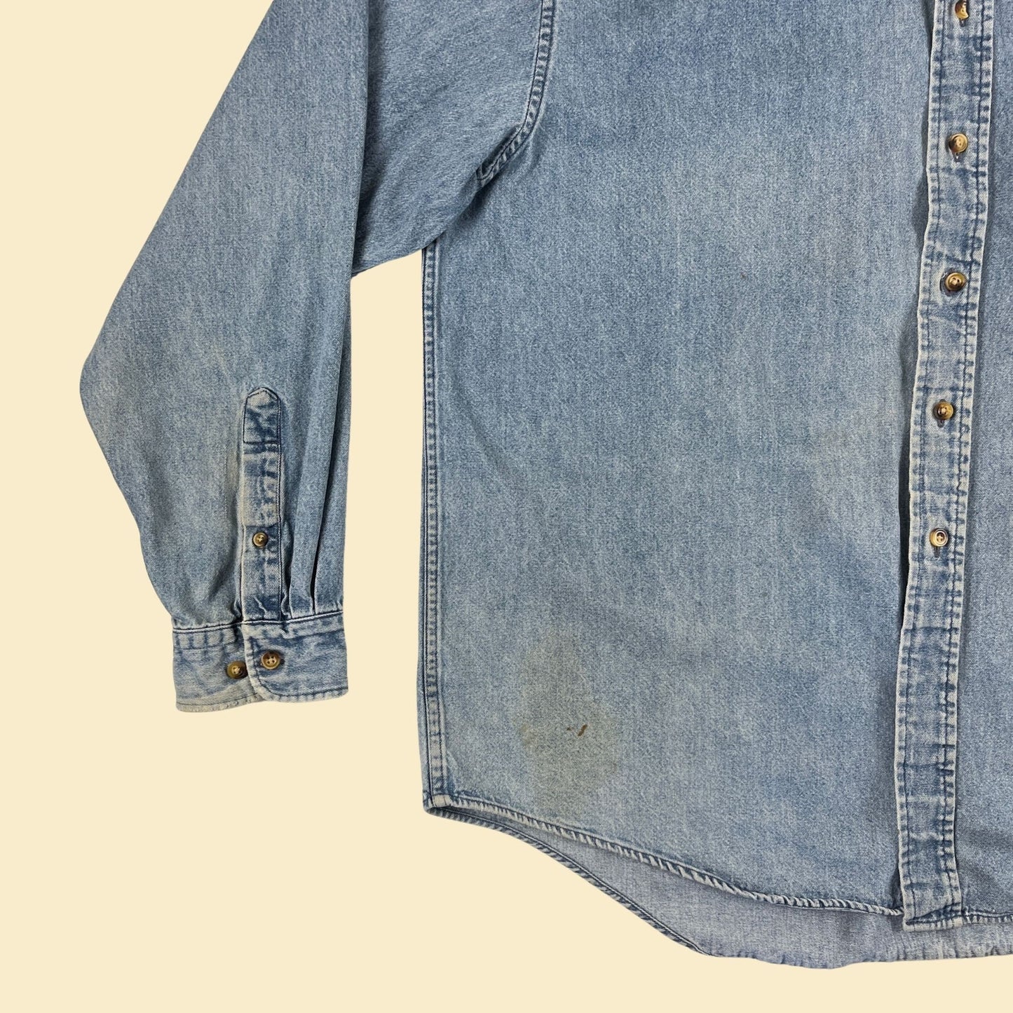 90s XL denim shirt by Arrow, vintage 1990s distressed medium wash button down top