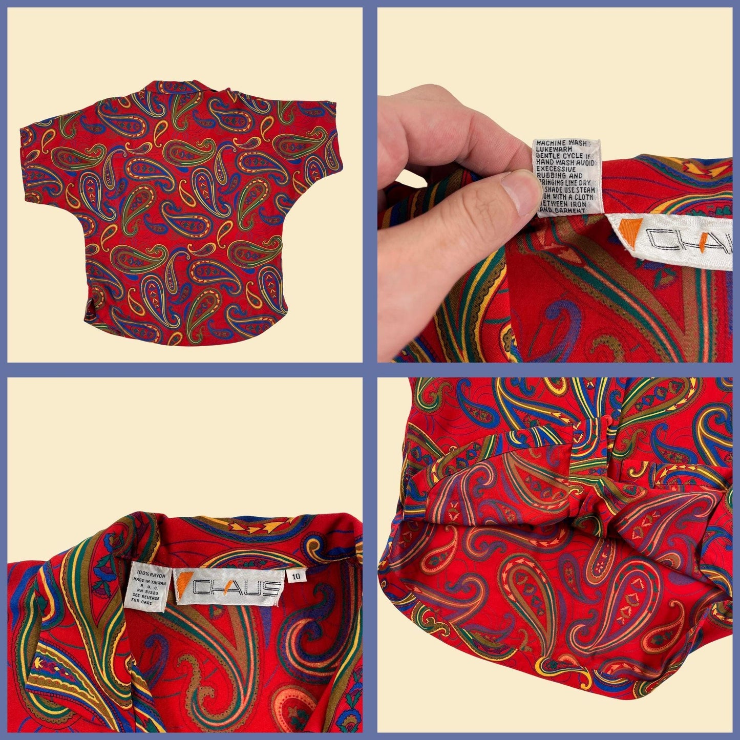 70s/80s paisley blouse by Chaus, vintage size 10 women's psychedelic short sleeve button down