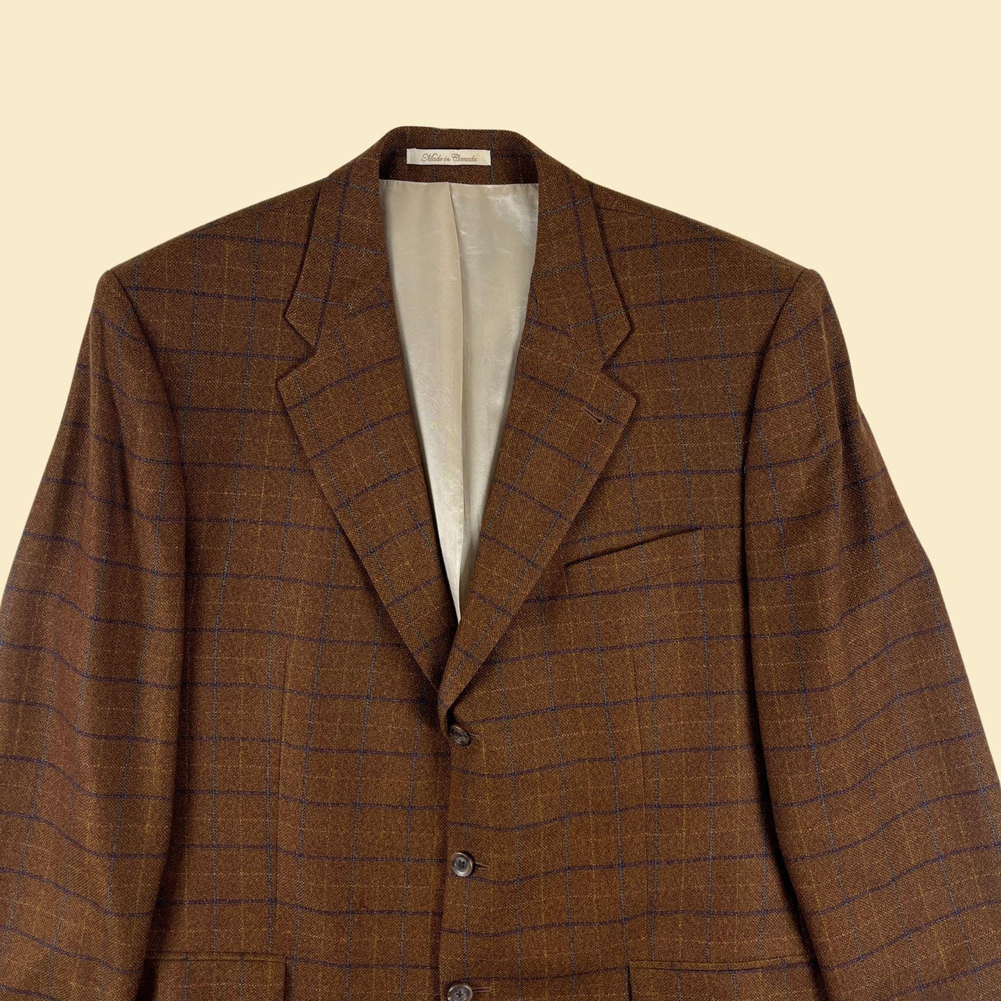 1980s brown plaid 46L sports coat, vintage brown & purple wool men's blazer jacket by Gage, Peerless Couture