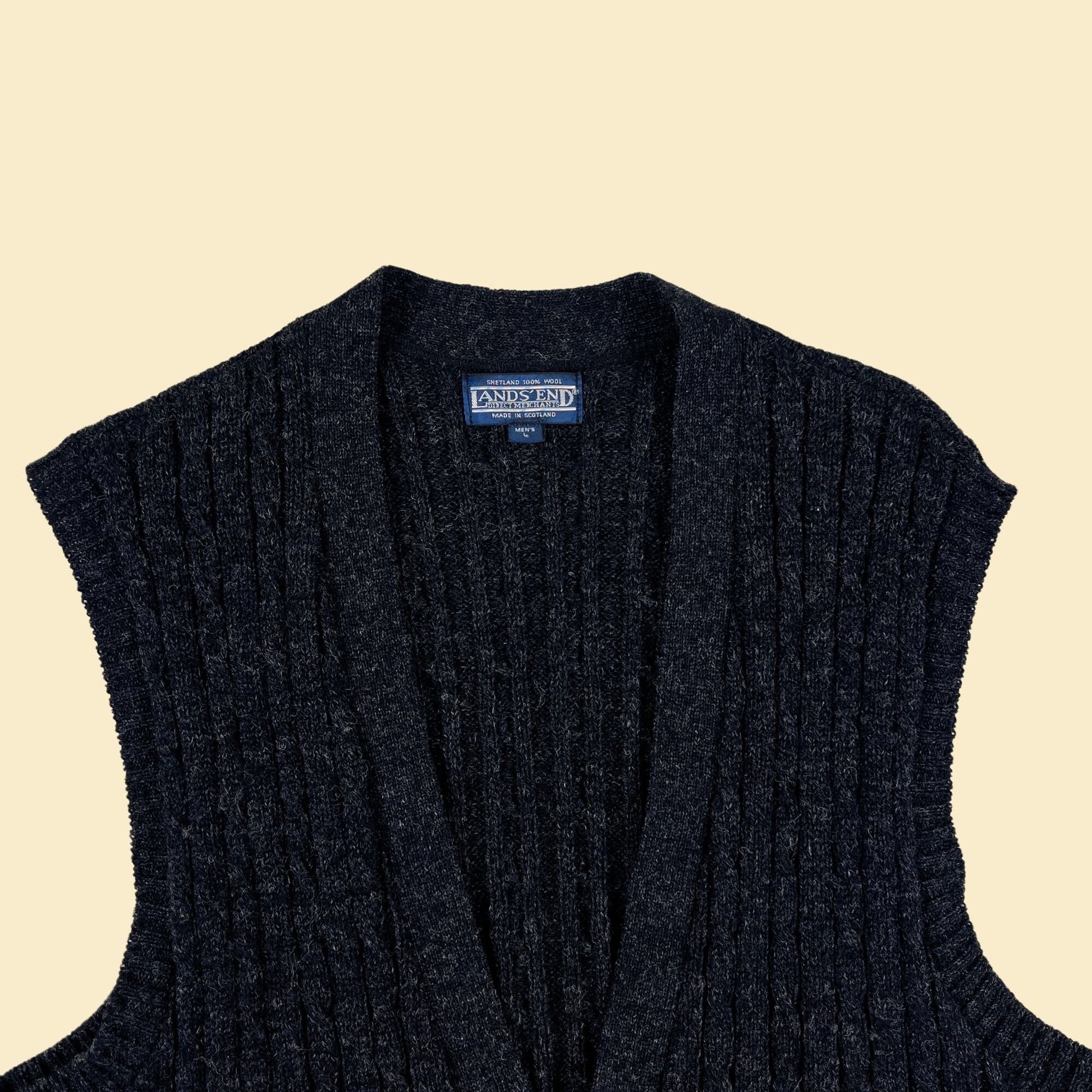 90s L wool vest by Lands' End, vintage 1990s men's black/charcoal sweater vest