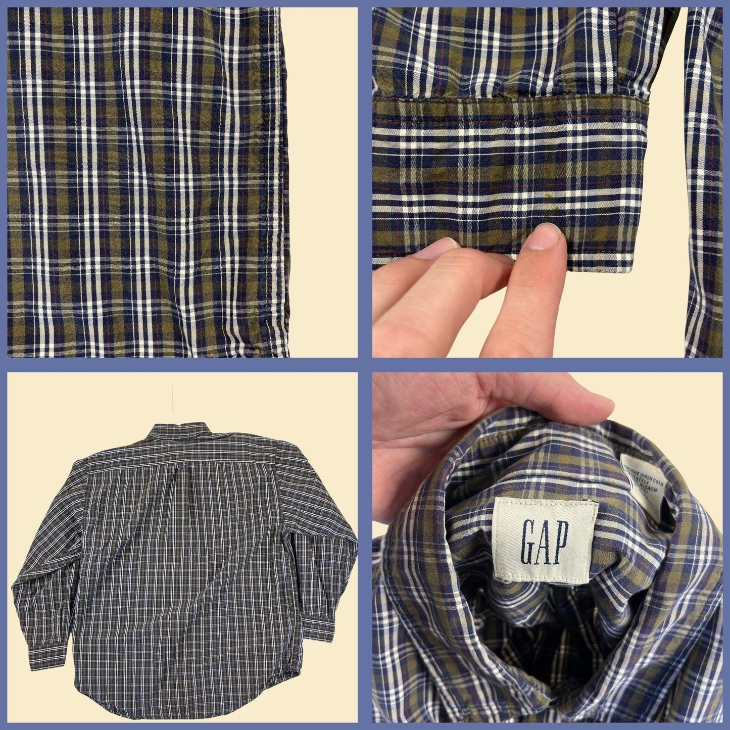 Y2K plaid L GAP shirt, vintage 2000s men's blue & green long sleeve button down top