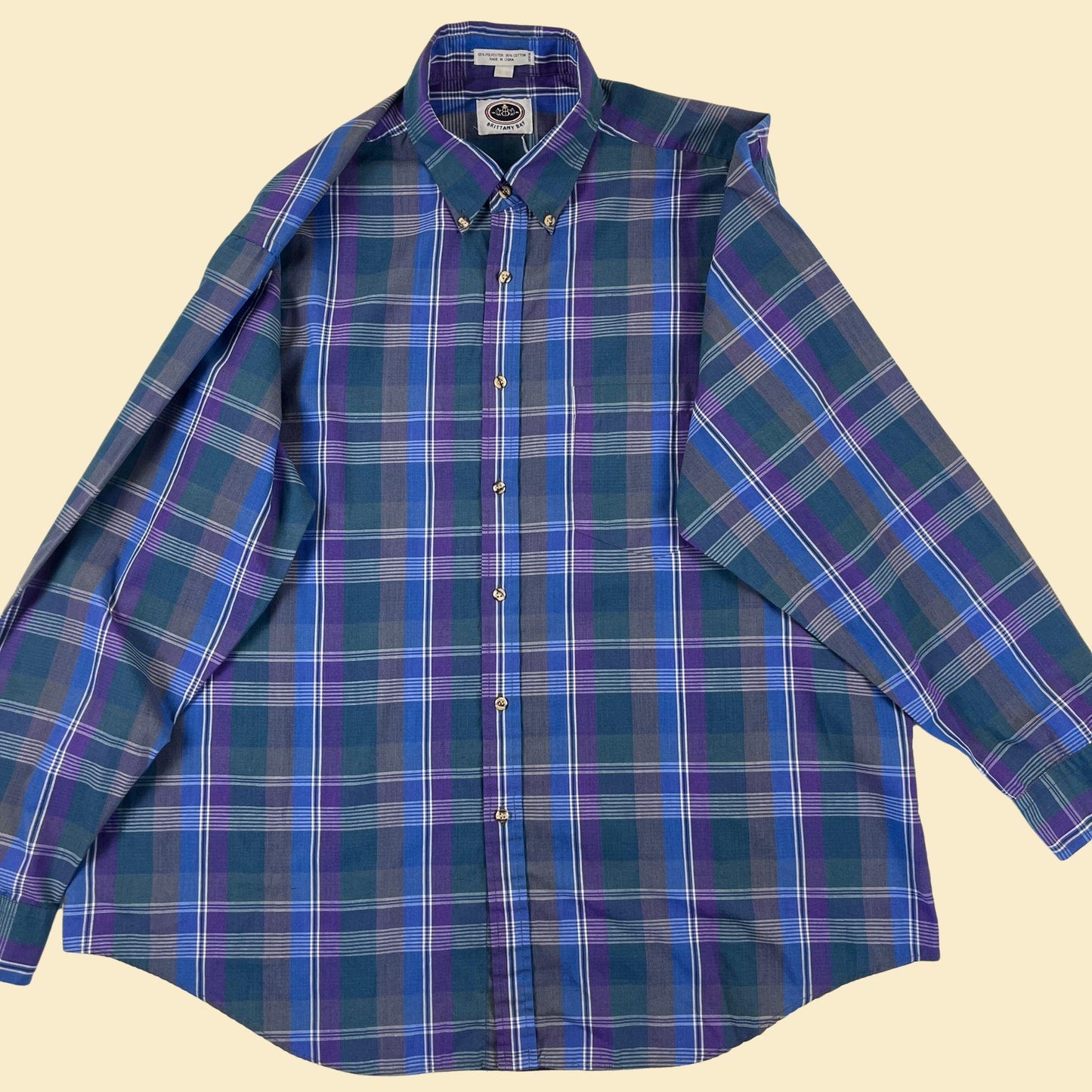 1980s XL men's shirt, vintage blue & purple long sleeve button down by Brittany Bay