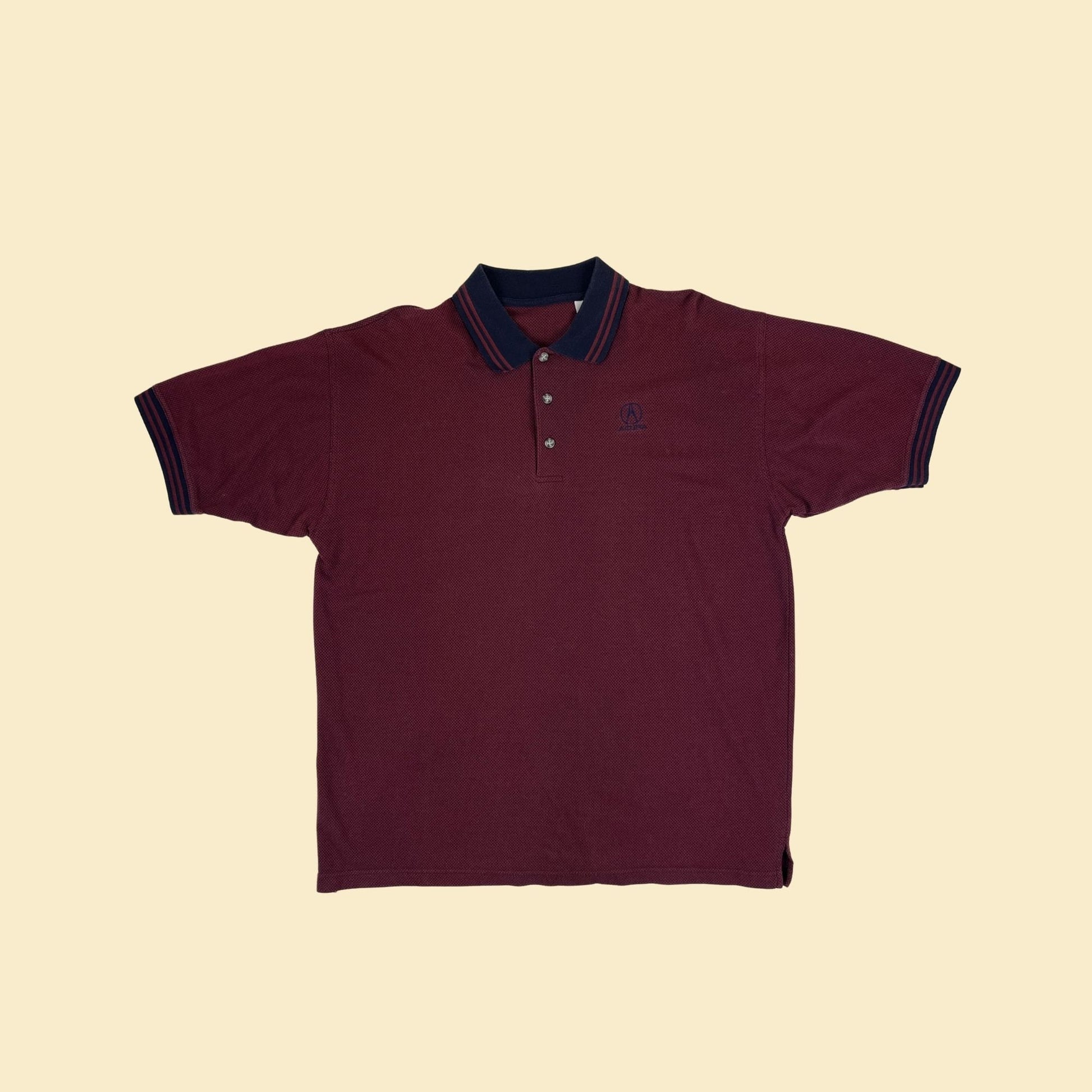 90s XL Acura polo shirt, vintage Acura Motors 1990s burgundy/blue short sleeve men's top