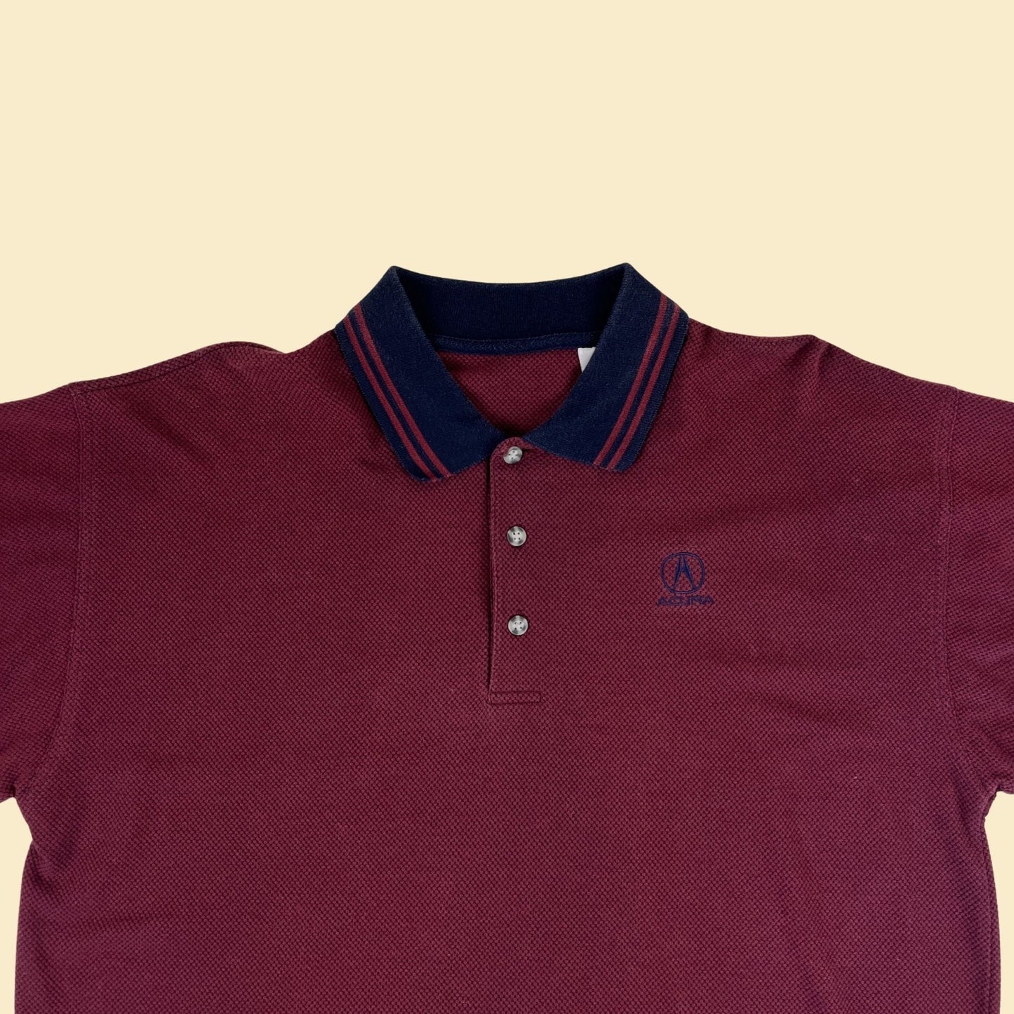 90s XL Acura polo shirt, vintage Acura Motors 1990s burgundy/blue short sleeve men's top