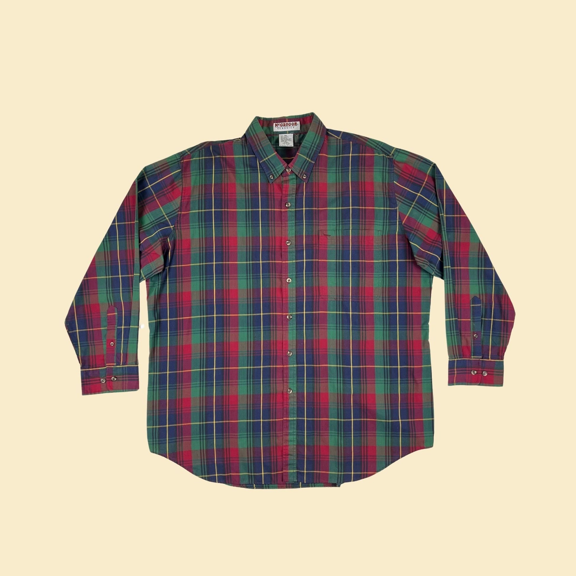 90s XXL plaid shirt by McGregor Classics, vintage 1990s burgundy/green/blue men's long sleeve button down top