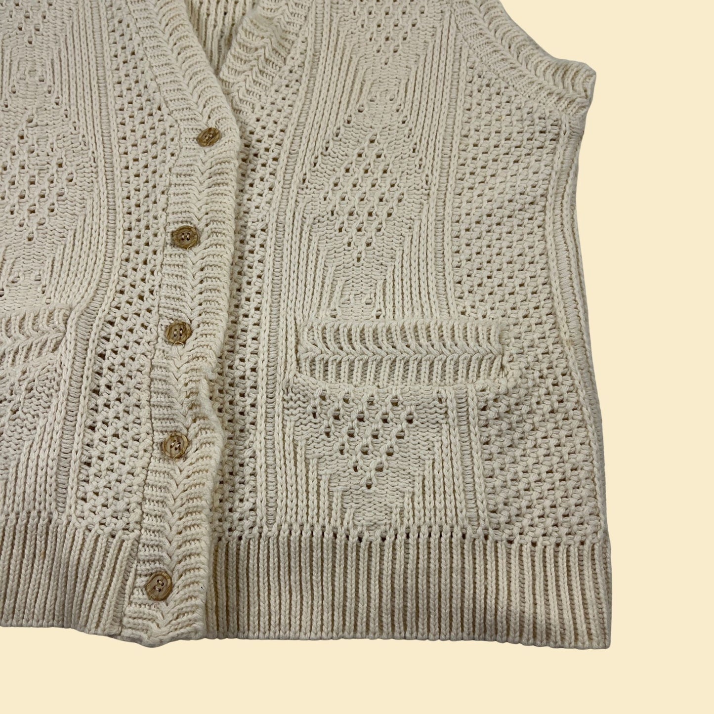 1970s cream sweater vest by Sturbridge by Roosevelt, vintage 70s button up knit women's vest