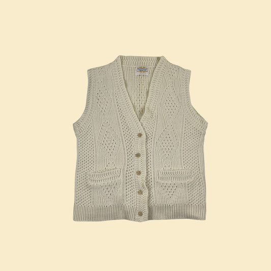 1970s cream sweater vest by Sturbridge by Roosevelt, vintage 70s button up knit women's vest