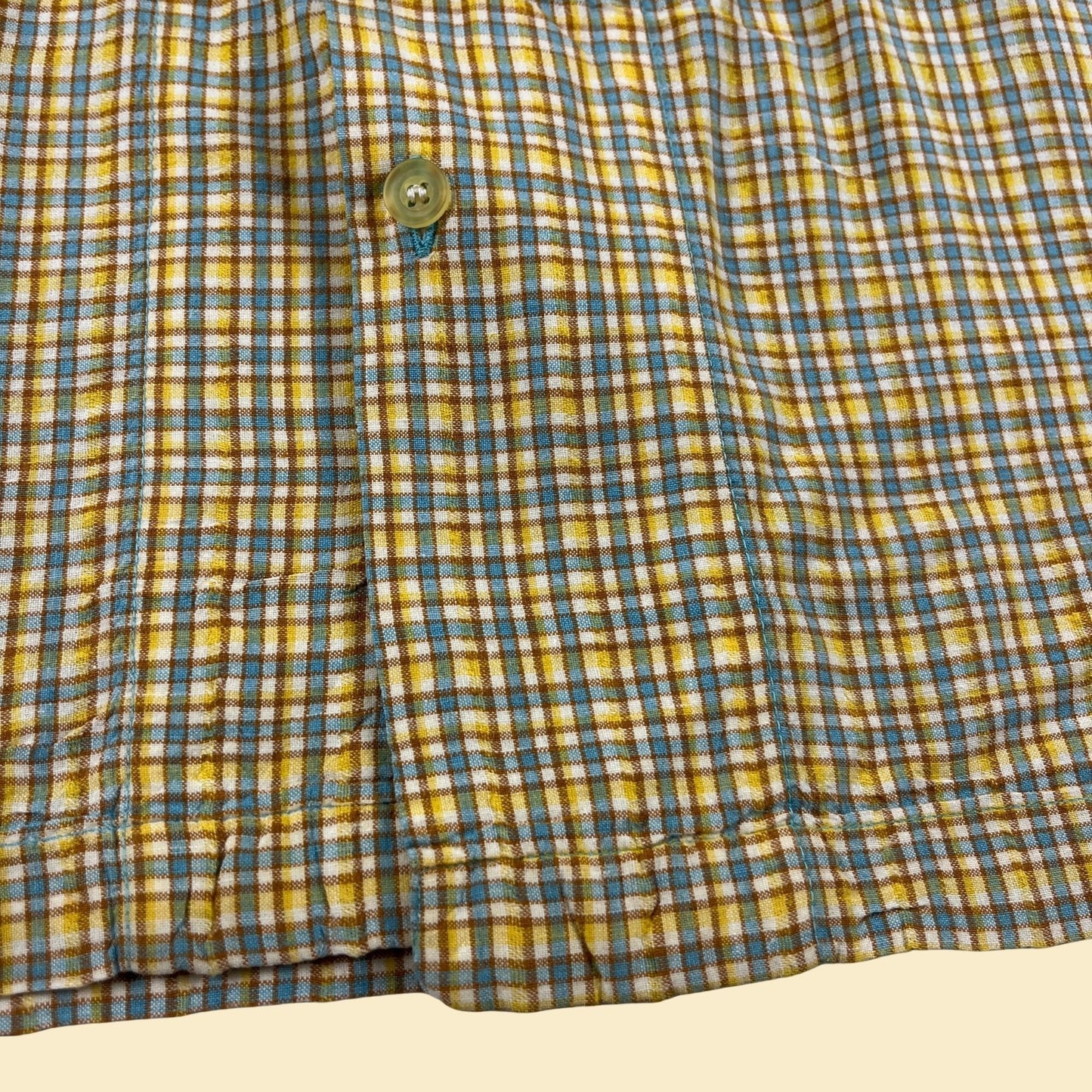 90s/Y2K men's yellow shirt by UnionBay, size L/XL vintage plaid yellow & blue short sleeve button down top