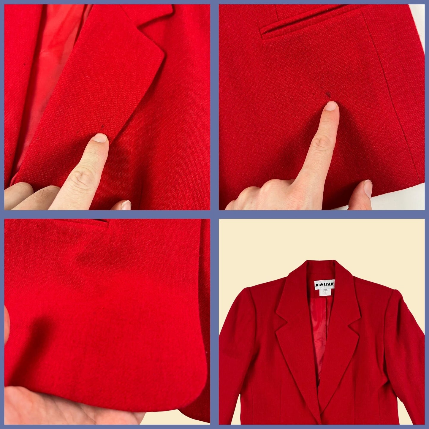 1990s red blazer by Joan Leslie, size 4P vintage women's 90s wool & polyester jacket