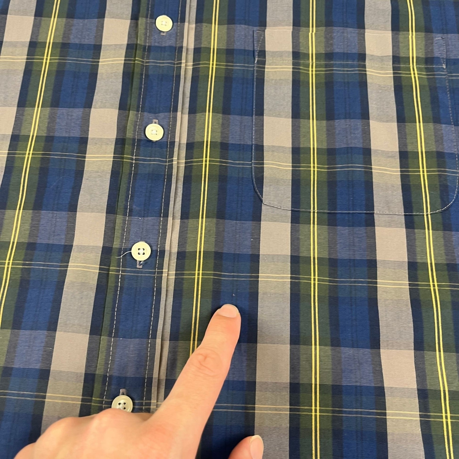 1990s XXL men's shirt by Sun River Clothing, vintage blue & green plaid long sleeve button down