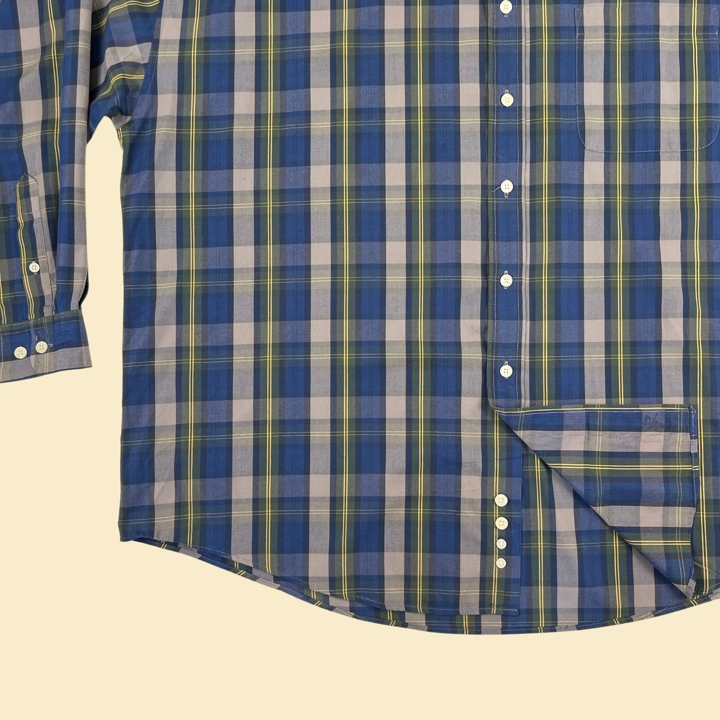 1990s XXL men's shirt by Sun River Clothing, vintage blue & green plaid long sleeve button down