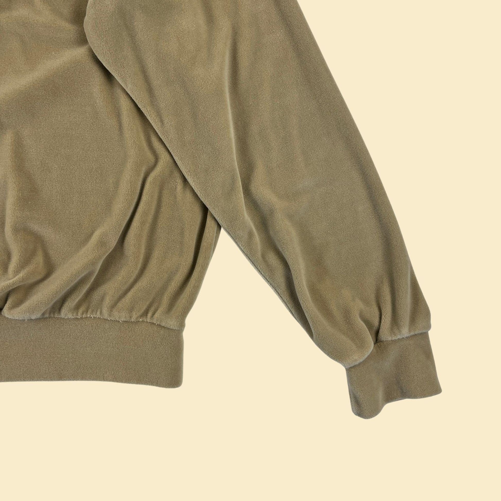 1980s velour L polo shirt by Chung Shing, vintage men's beige/brown long sleeve polo top