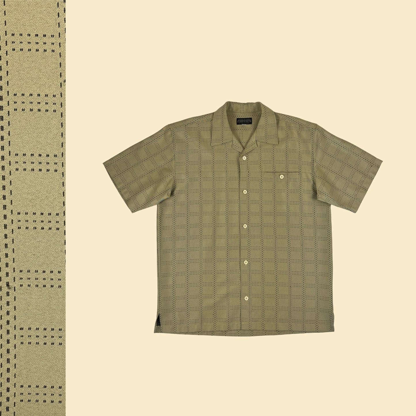 1990s XL Alberto Celini shirt, vintage men's green & black geometric short sleeve button down top