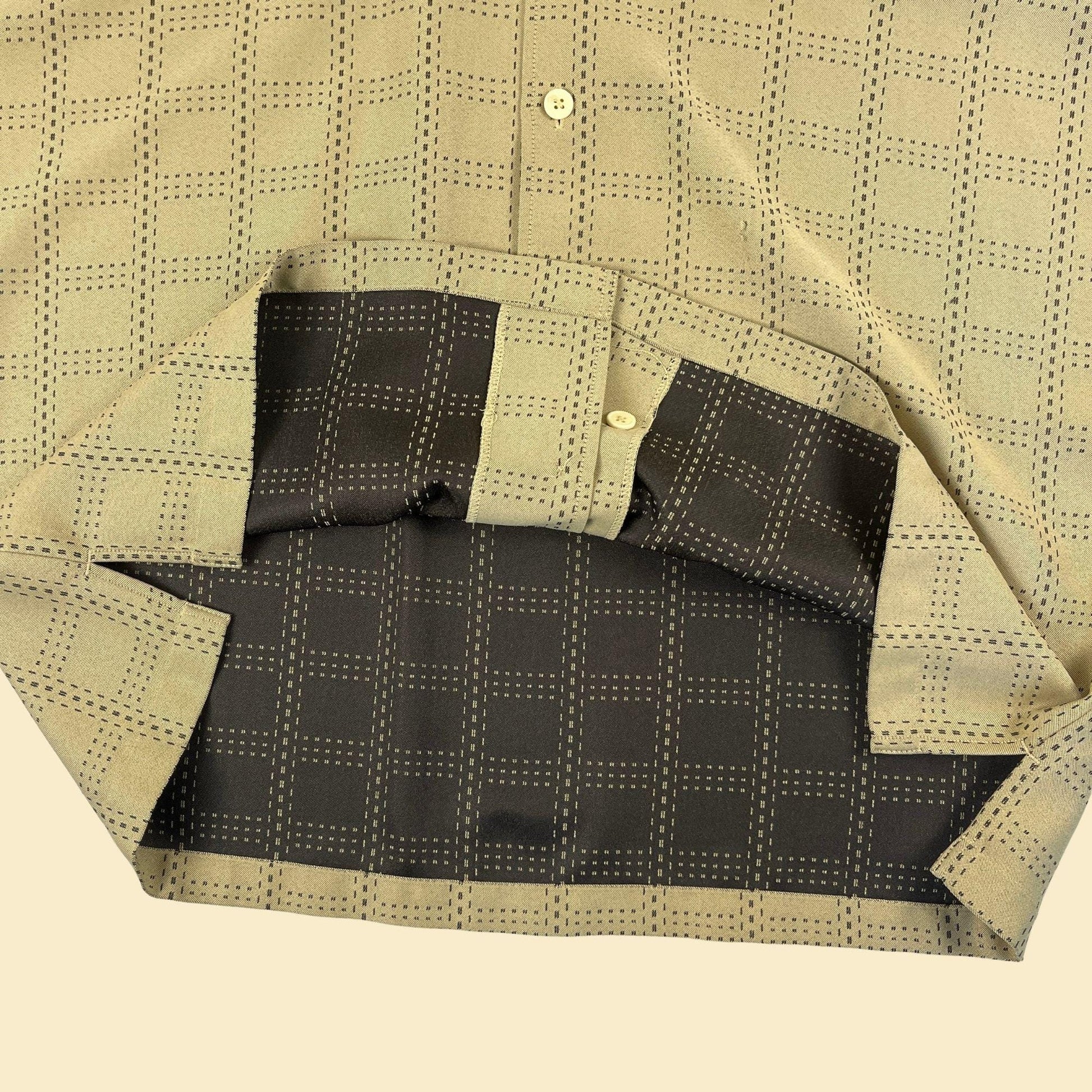 1990s XL Alberto Celini shirt, vintage men's green & black geometric short sleeve button down top