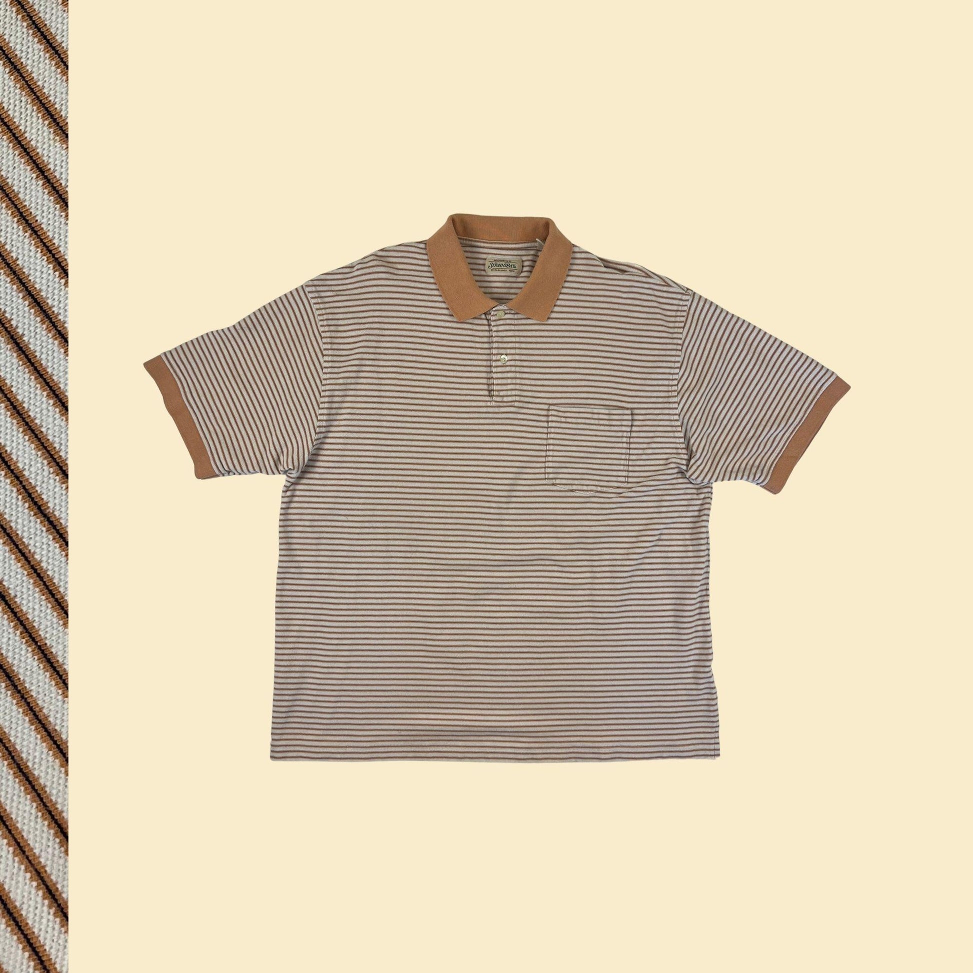 90s XL striped polo by St. John's Bay, vintage orange & white men's short sleeve polo