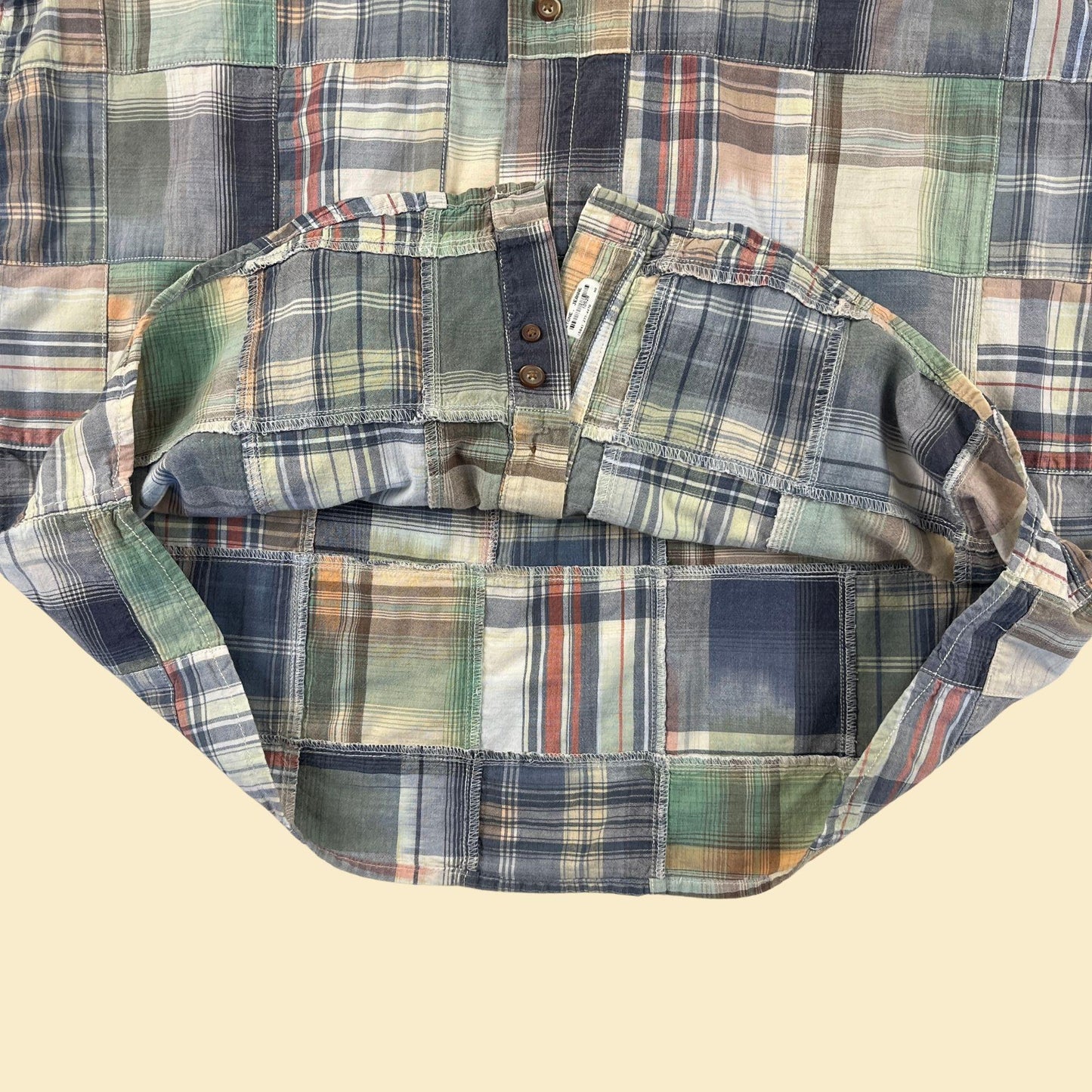 90s/Y2K pastel plaid L shirt, vintage blue, pink & white plaid short sleeve button down top by North River Outfitter